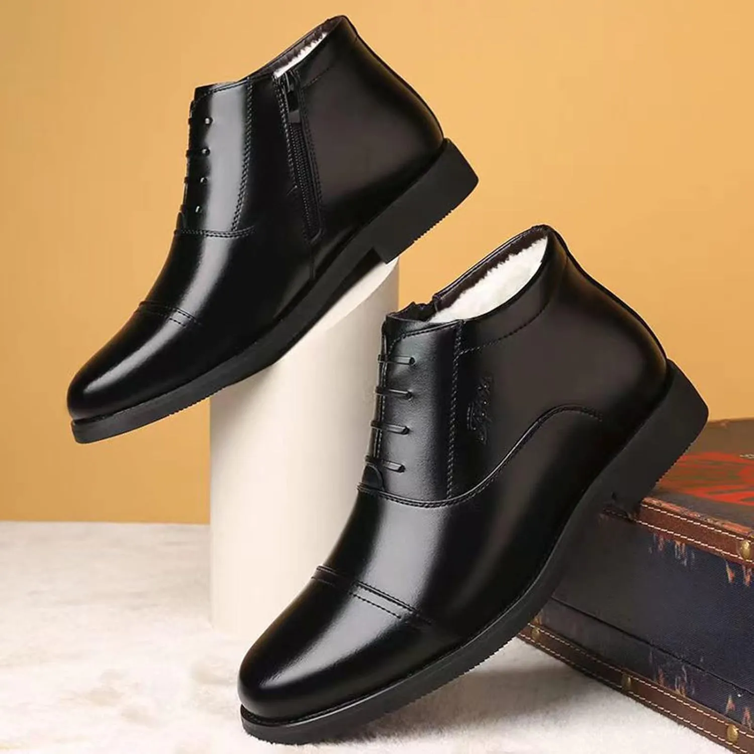 Men's Casual Dress Oxford Shoes High Top PU Leather Business Formal Shoes Dress Sneakers Lace Up