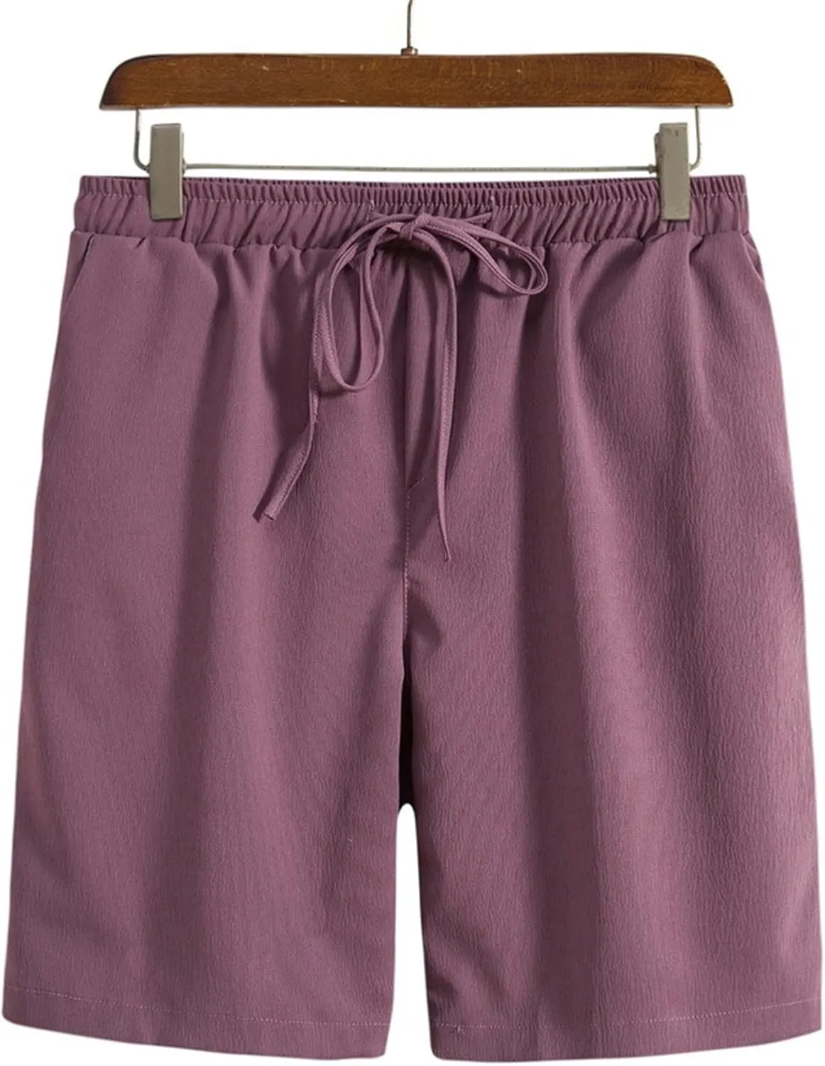 Men's Casual Hawaiian Shorts Elastic Waist Drawstring Lightweight Cotton Linen Shorts Summer Beach Vacation Shorts