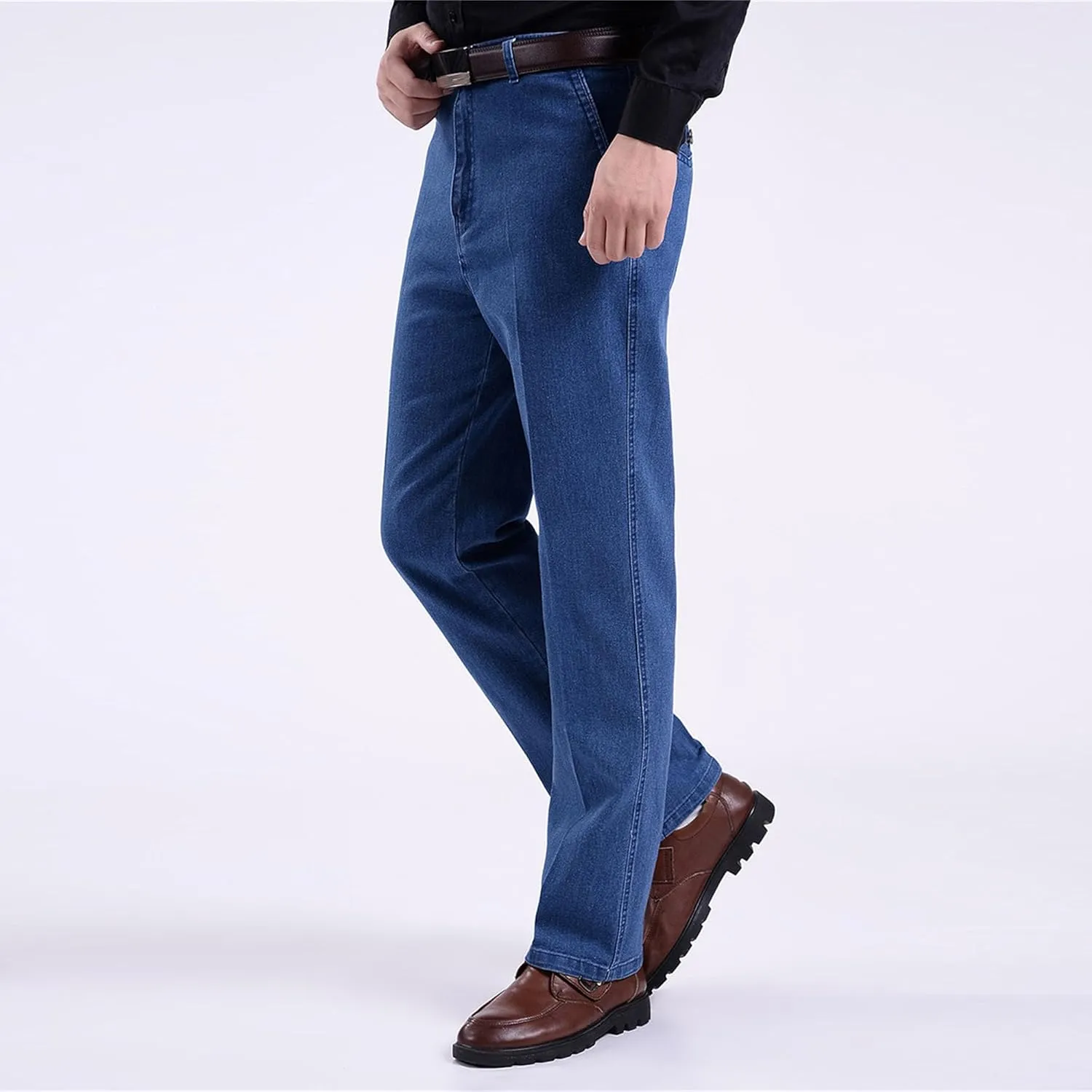 Mens Casual Loose Fit Elastic Waist Jeans Straight Essential Denim Jeans Pants Skinny Dress Pants with Zipper