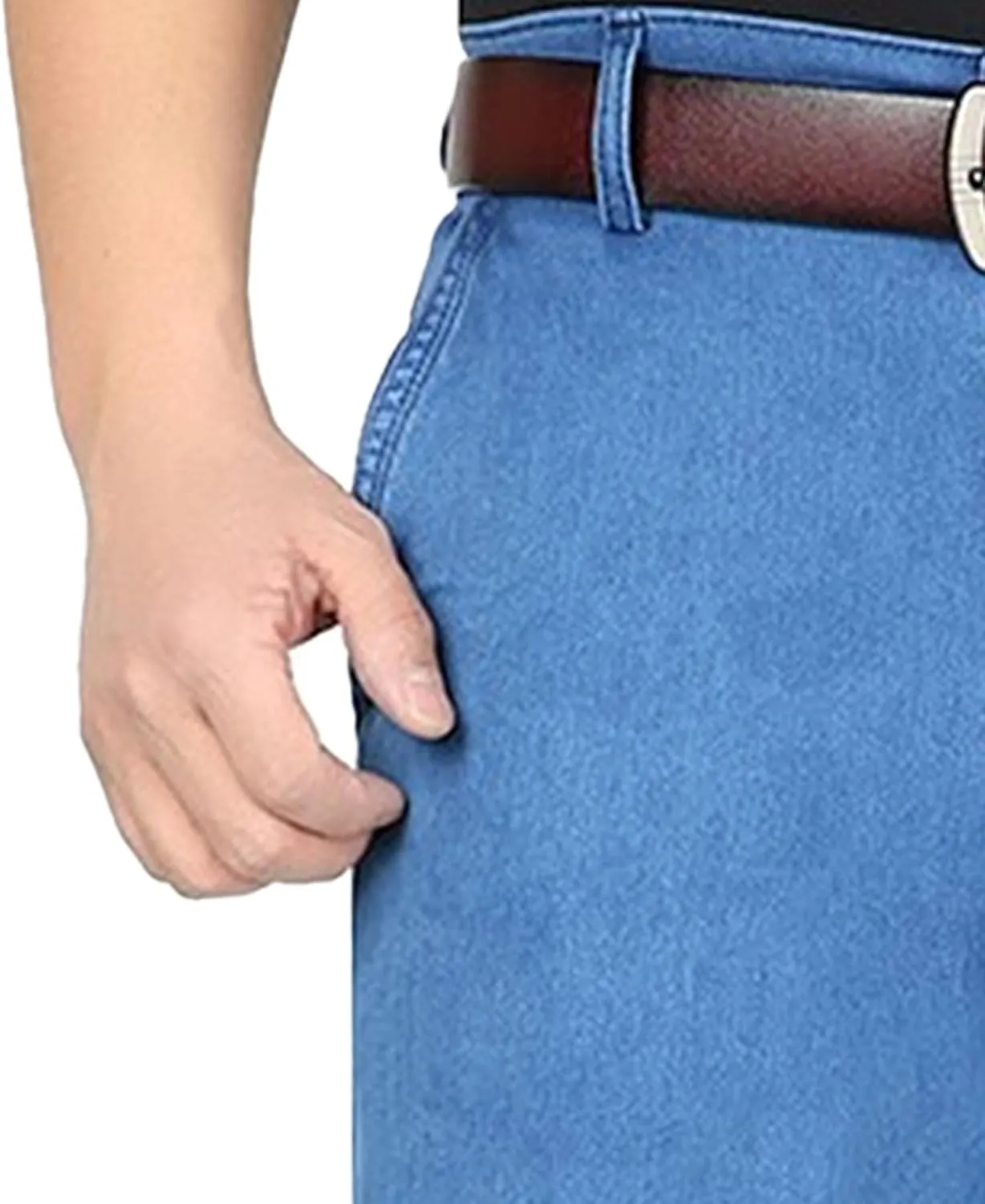Mens Casual Loose Fit Elastic Waist Jeans Straight Essential Denim Jeans Pants Skinny Dress Pants with Zipper