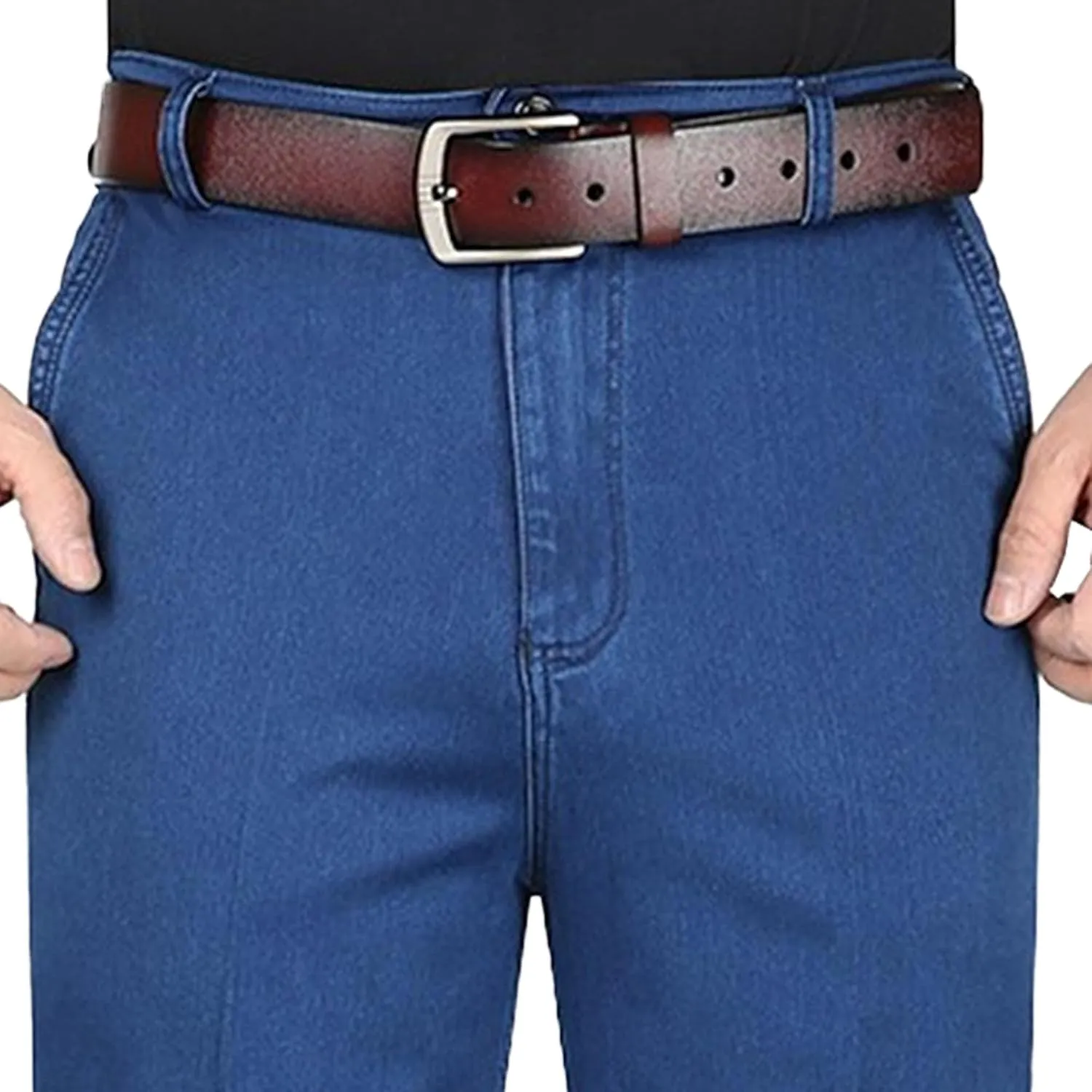 Mens Casual Loose Fit Elastic Waist Jeans Straight Essential Denim Jeans Pants Skinny Dress Pants with Zipper