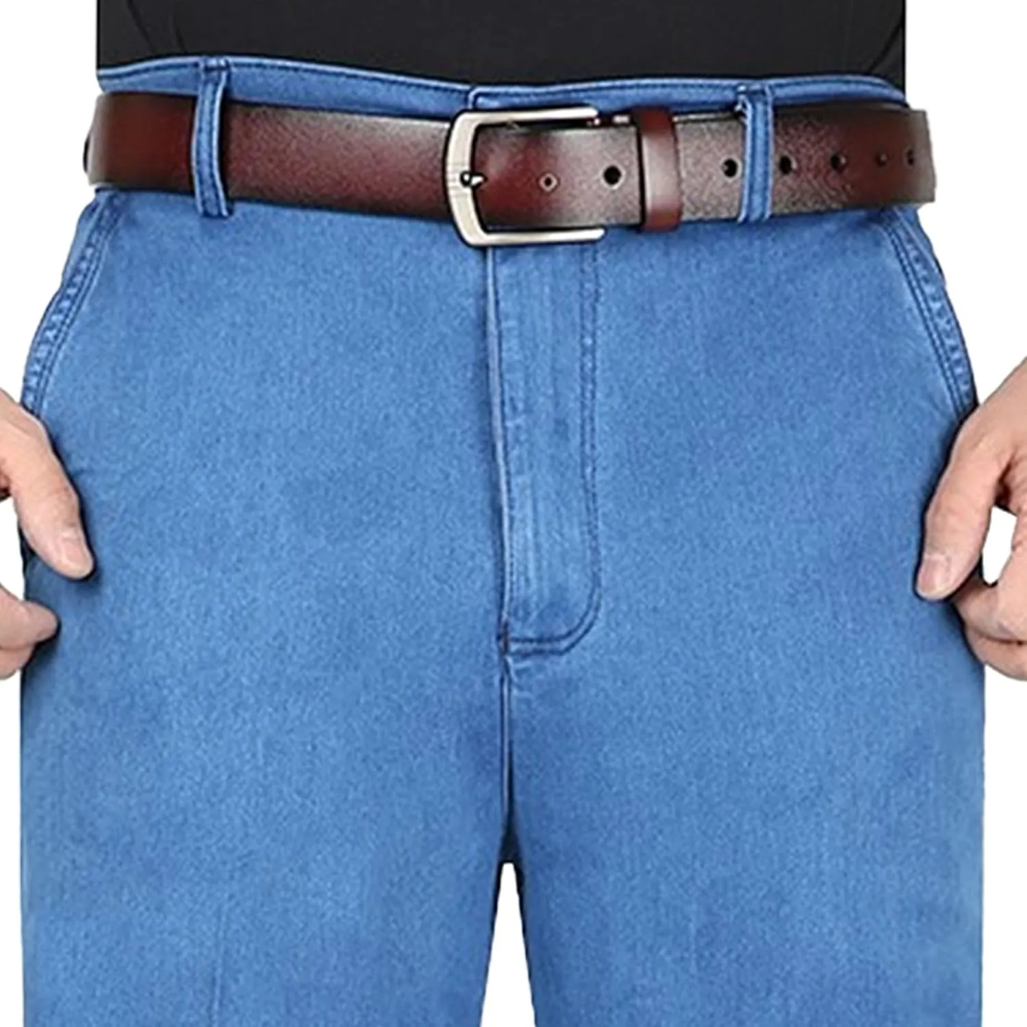 Mens Casual Loose Fit Elastic Waist Jeans Straight Essential Denim Jeans Pants Skinny Dress Pants with Zipper