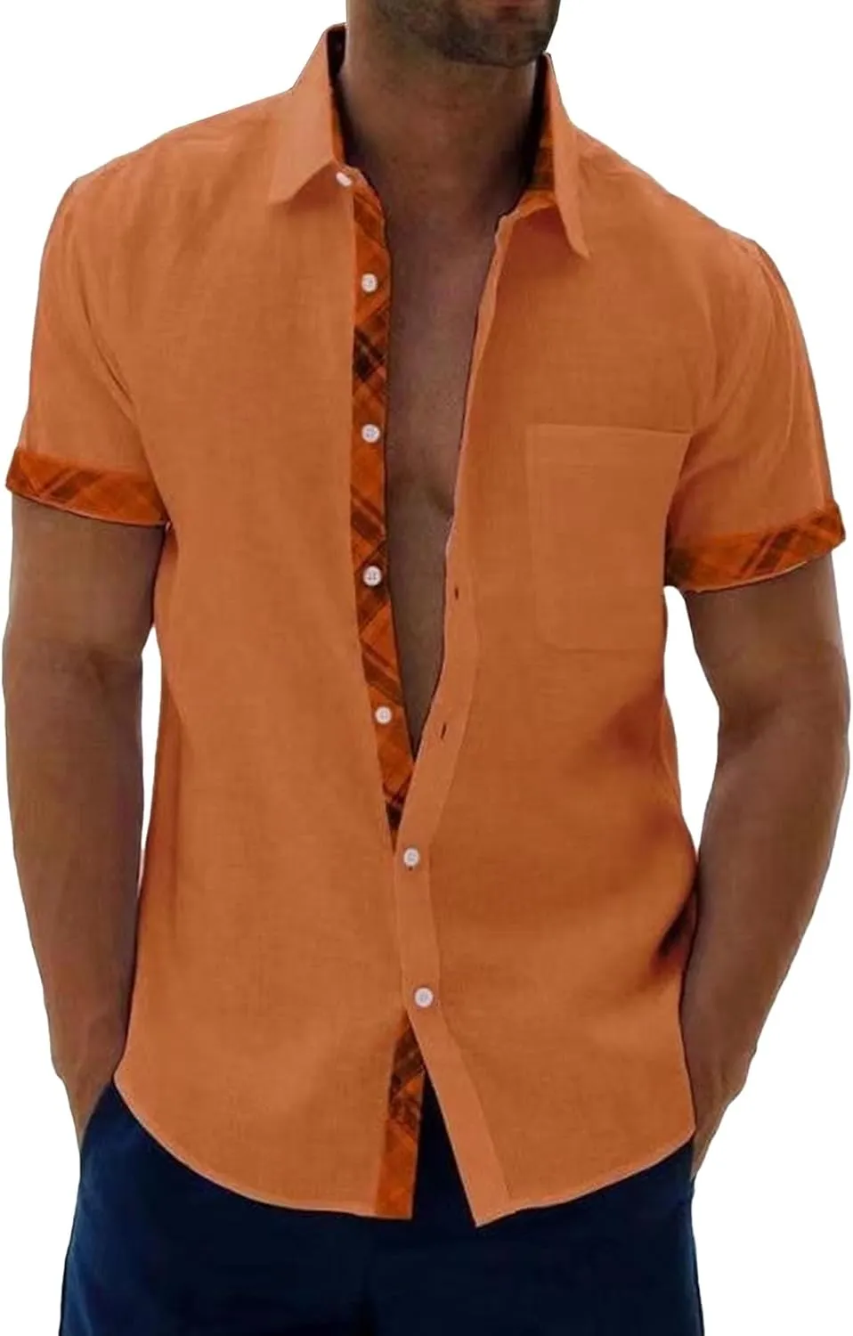 Men's Casual Short Sleeve Button Down Shirts Summer Cotton Linen Shirts Lightweight Breathable Summer Tops
