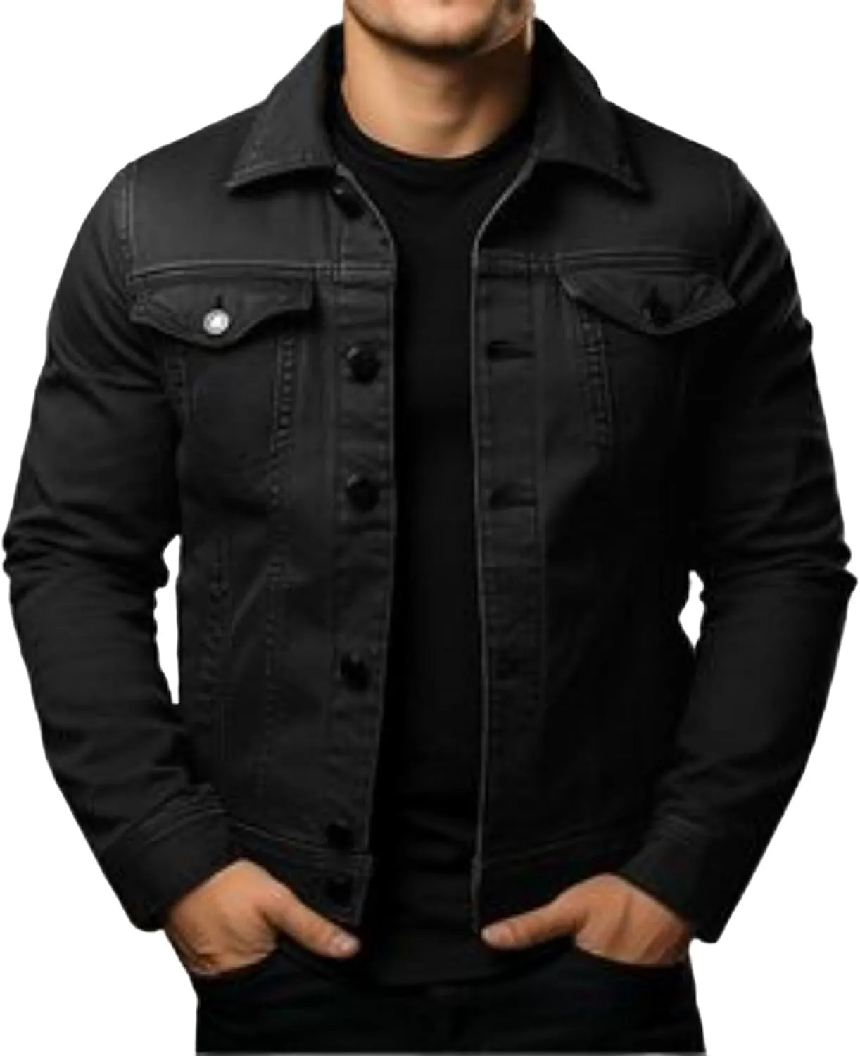 Men's Classic Denim Jean Jacket Regular Fit Button-Up Trucker Coat with Side Pockets