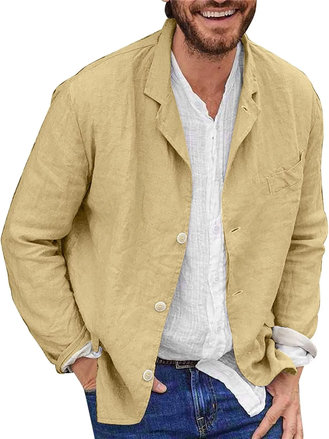 Mens Cotton Linen Cardigan Long Sleeve Button Down Shirts Casual Loose Fit Sweatshirts 2025 Spring Summer Dress Shirts