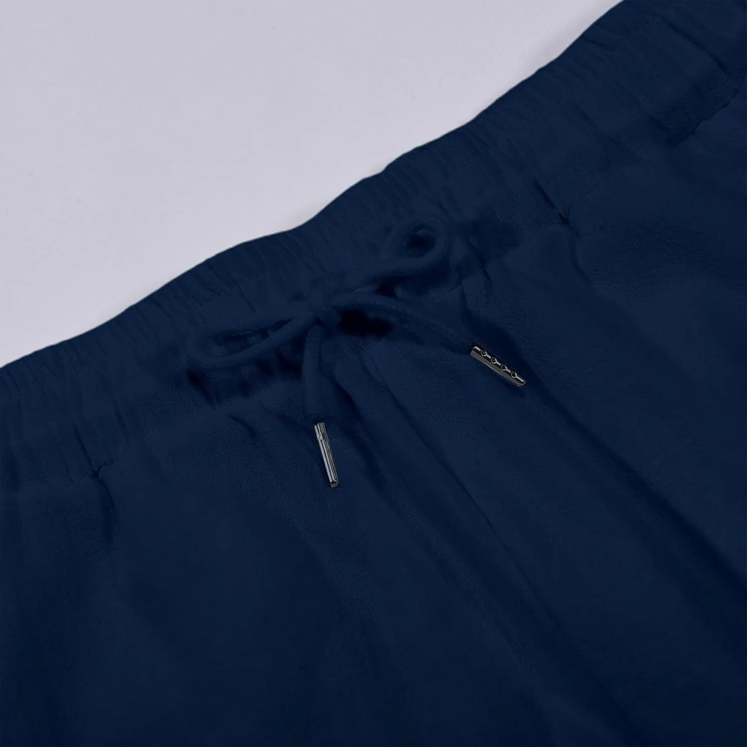 Men's Cotton Linen Shorts Breathable Elastic Waist Drawstring Lounge Shorts Lightweight Summer Beach Comfy Soft Short