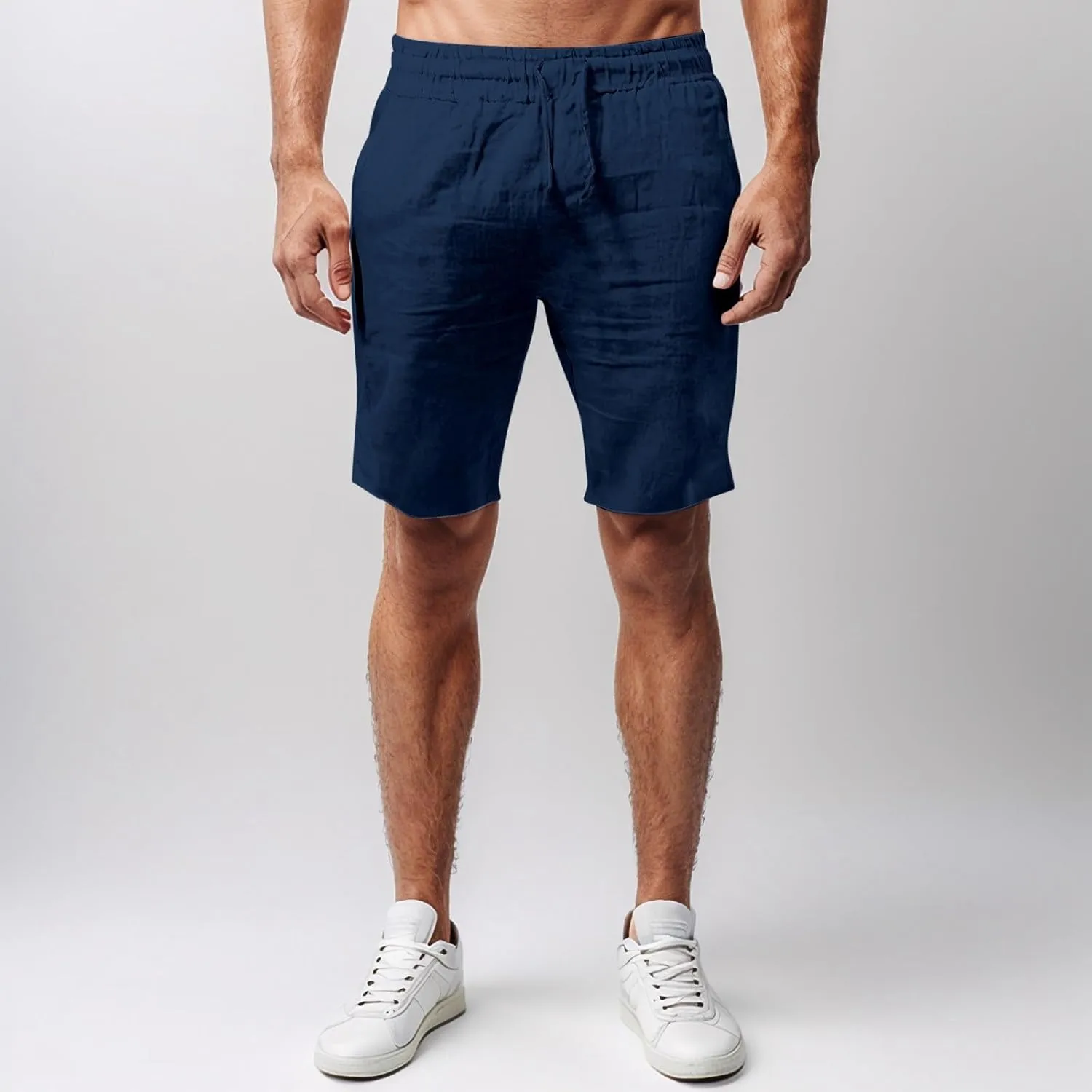 Men's Cotton Linen Shorts Breathable Elastic Waist Drawstring Lounge Shorts Lightweight Summer Beach Comfy Soft Short