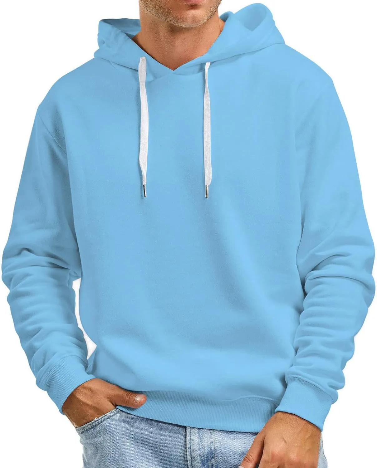 Men's Fall And Winter Casual Solid Color Hooded Sweater No Pockets Sweatshirt Pullover Tops Zip up Sweatshirt for A