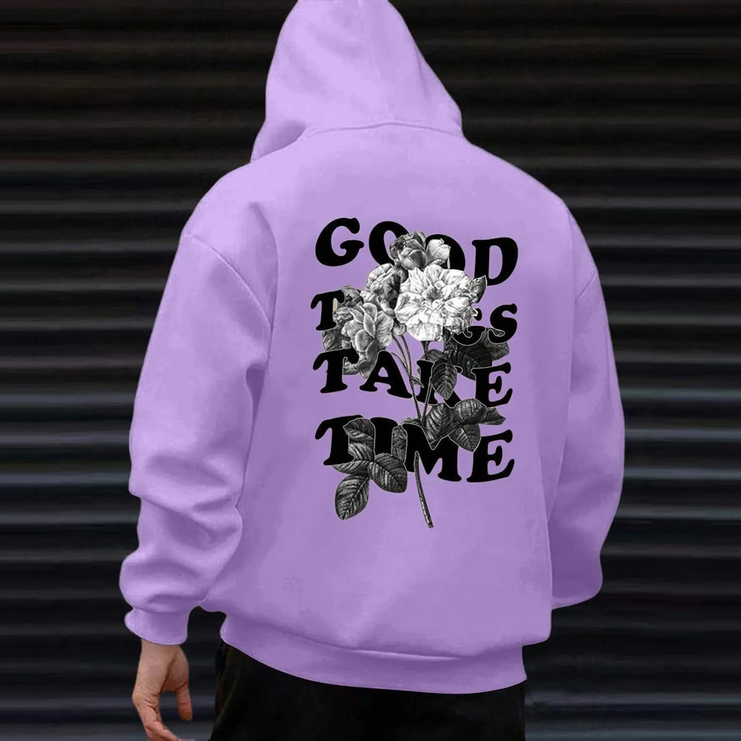 Men'S Fashion Hoodies & Sweatshirts Fall Good Things Take Time Letter Print Long Sleeve Hoodies Pullover Winter Shirts