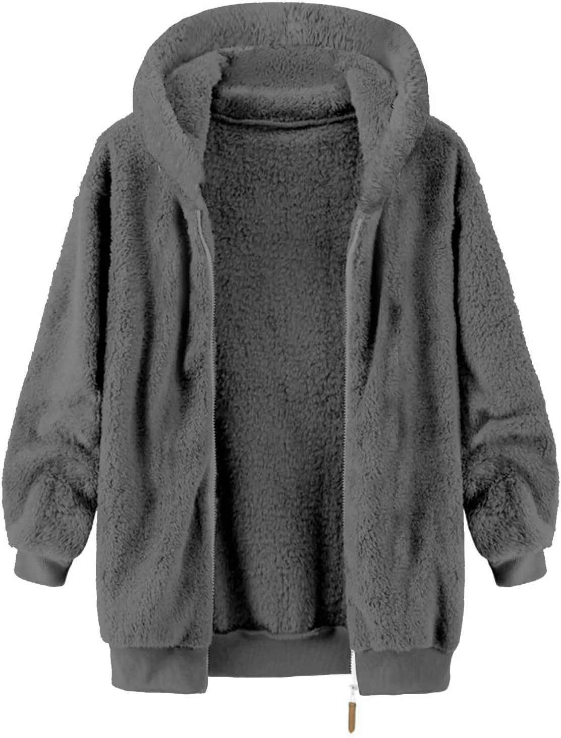 Men's Fuzzy Fleece Hoodie Jacket Zip Up Hooded Sweatshirts Sherpa Warm Winter Coats Tops with Pockets