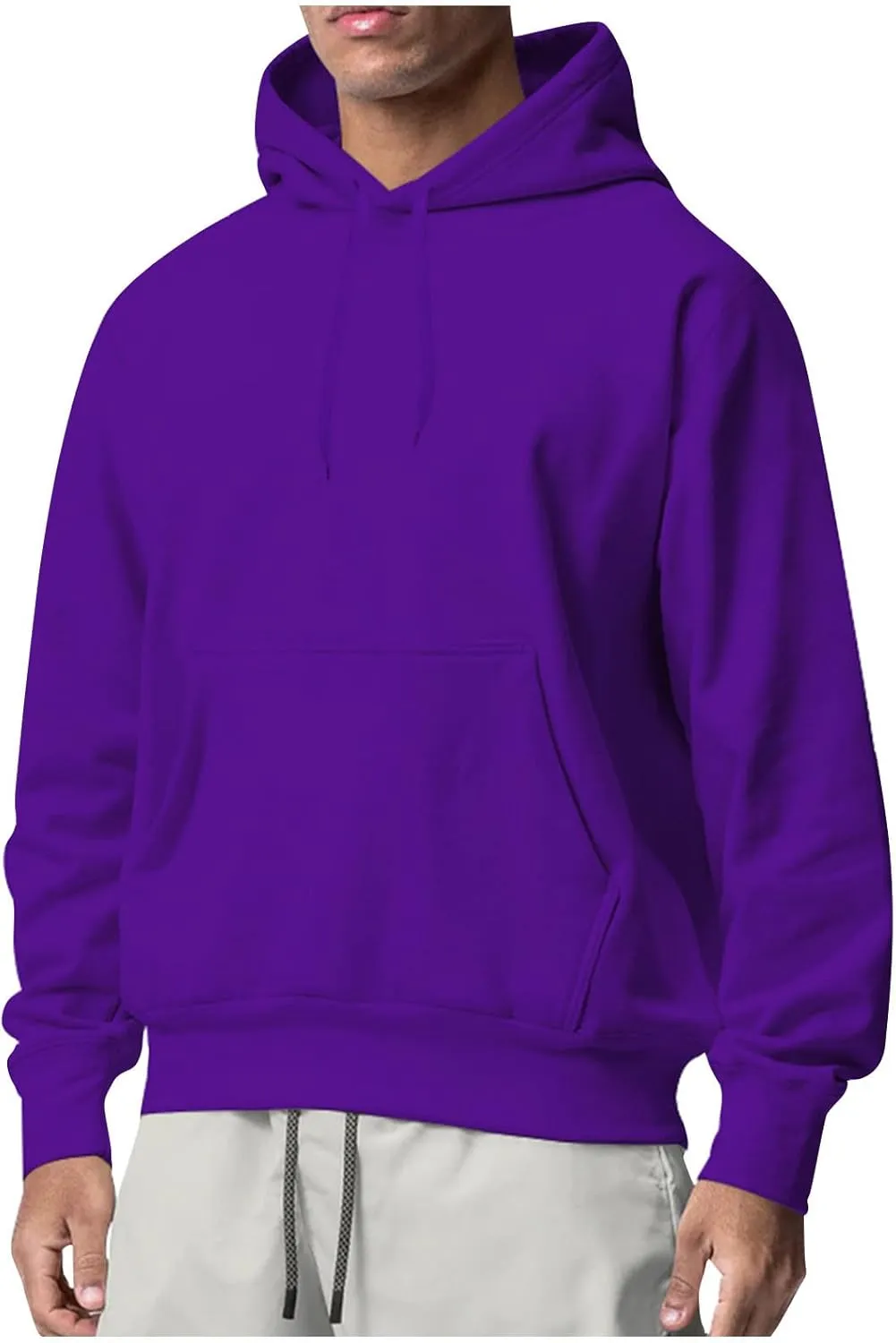 Men's Hooded Sweatshirt Casual Long Sleeve Solid Color Hoodies Unisex Classic Drawstring Athletic Pullover with Pocket