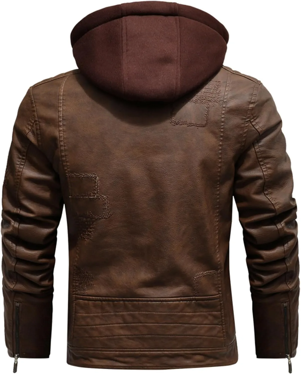 Mens Leather Jacket with Hood Fleece Faux Leather Jacket Waterproof Motorcycle Jacket Zip up Windbreaker Winter Coat