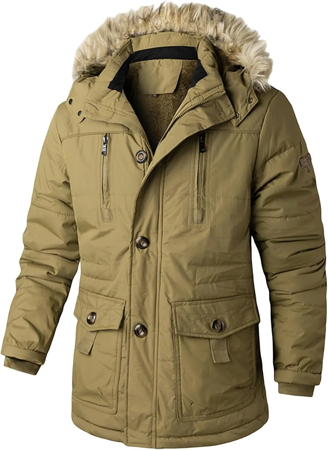 Men's Lightweight Quilted Jacket Hooded Plus Size Button Cotton-Padded Jacket Casual Coat with Pocket Fall Winter