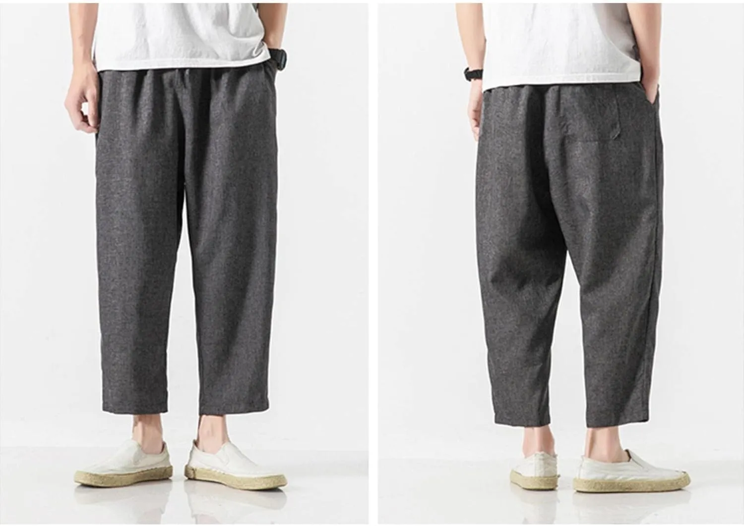 Mens Linen Harem Pants Lightweight Drawstring Elastic Waist Baggy Joggers Casual Cargo Sweatpants Pant Light Linen Trousers