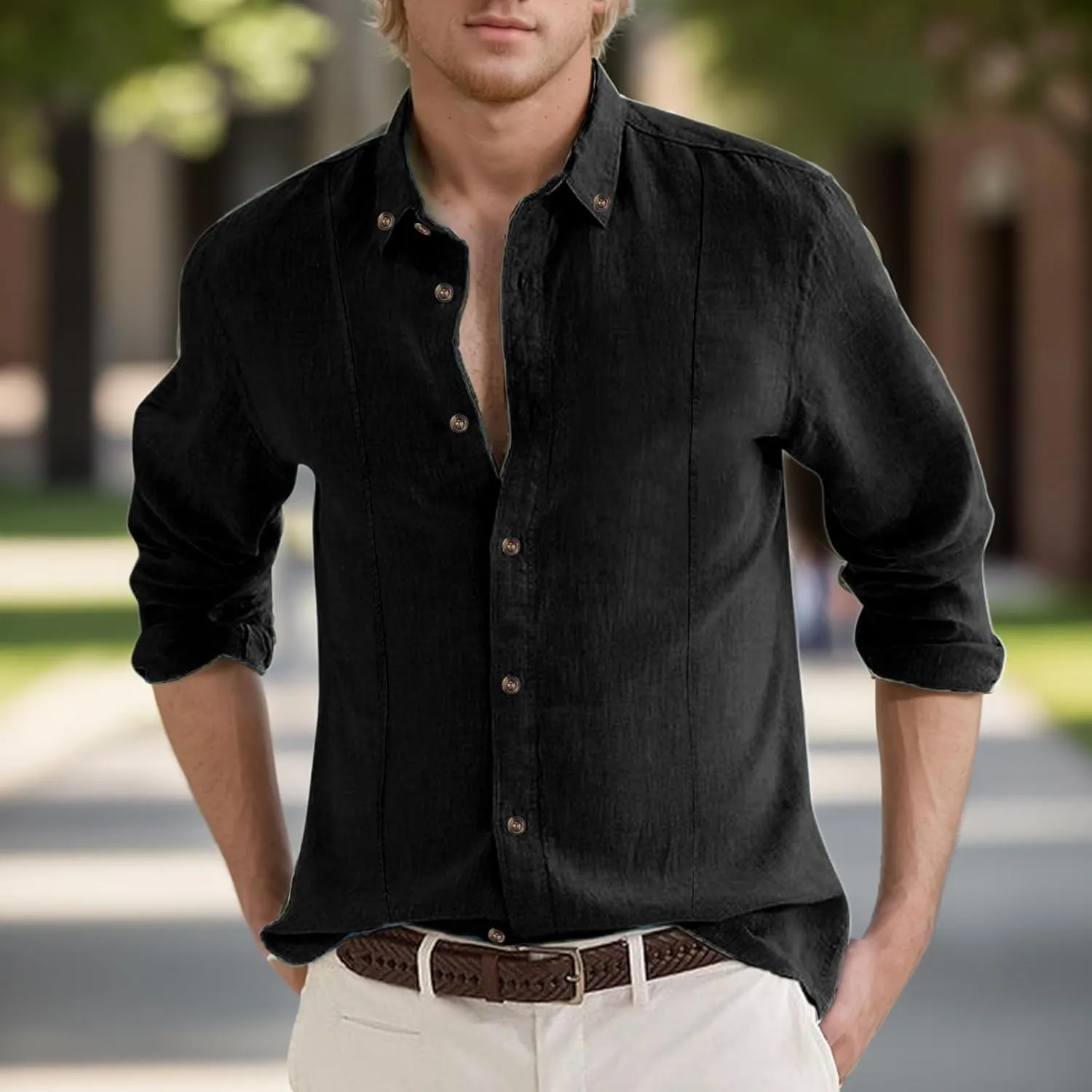 Men's Linen Shirts Short Sleeve Lapel V Neck Button Down Plus Size Tops Casual Vacation Beach Summer Hawallan Blouses