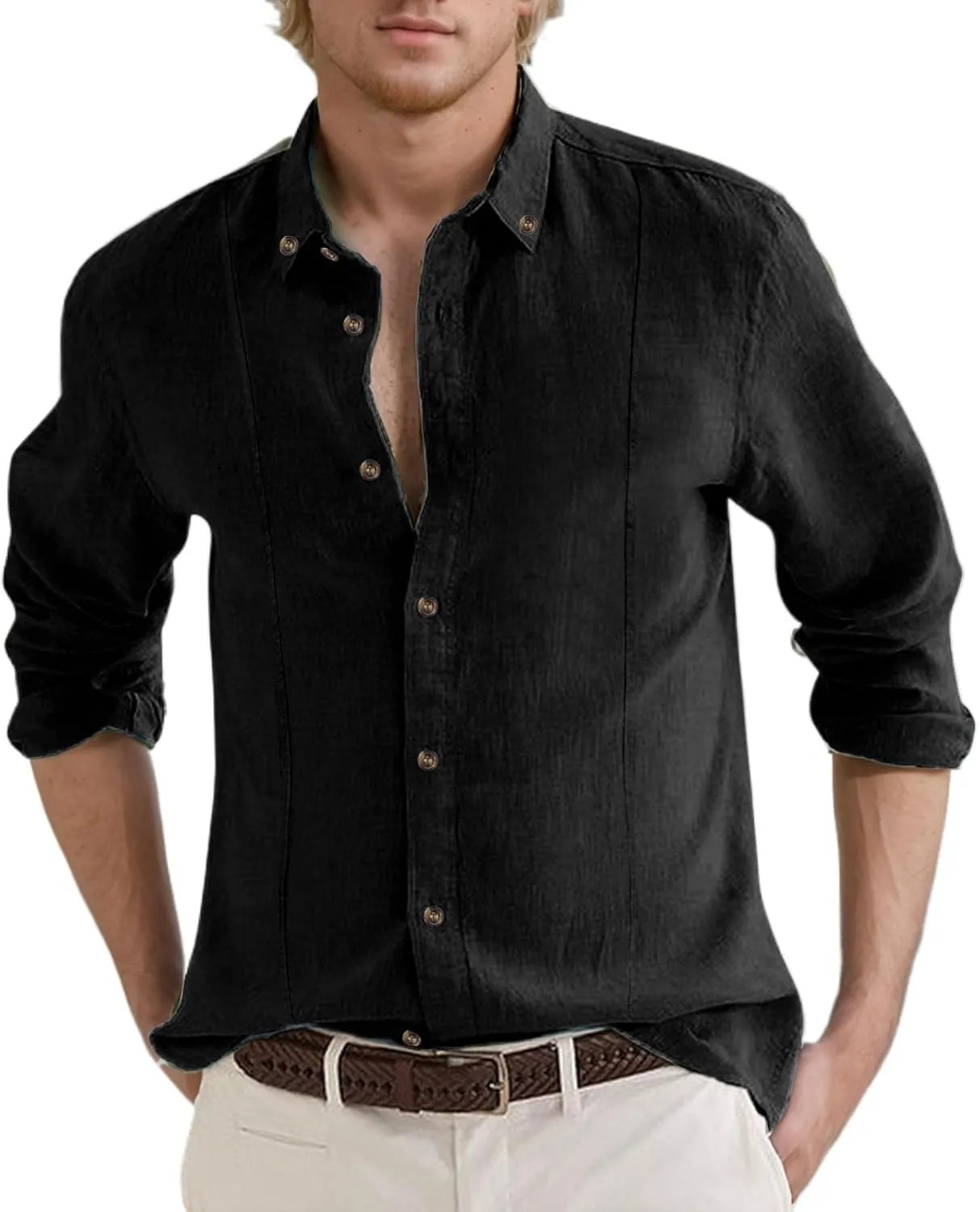 Men's Linen Shirts Short Sleeve Lapel V Neck Button Down Plus Size Tops Casual Vacation Beach Summer Hawallan Blouses