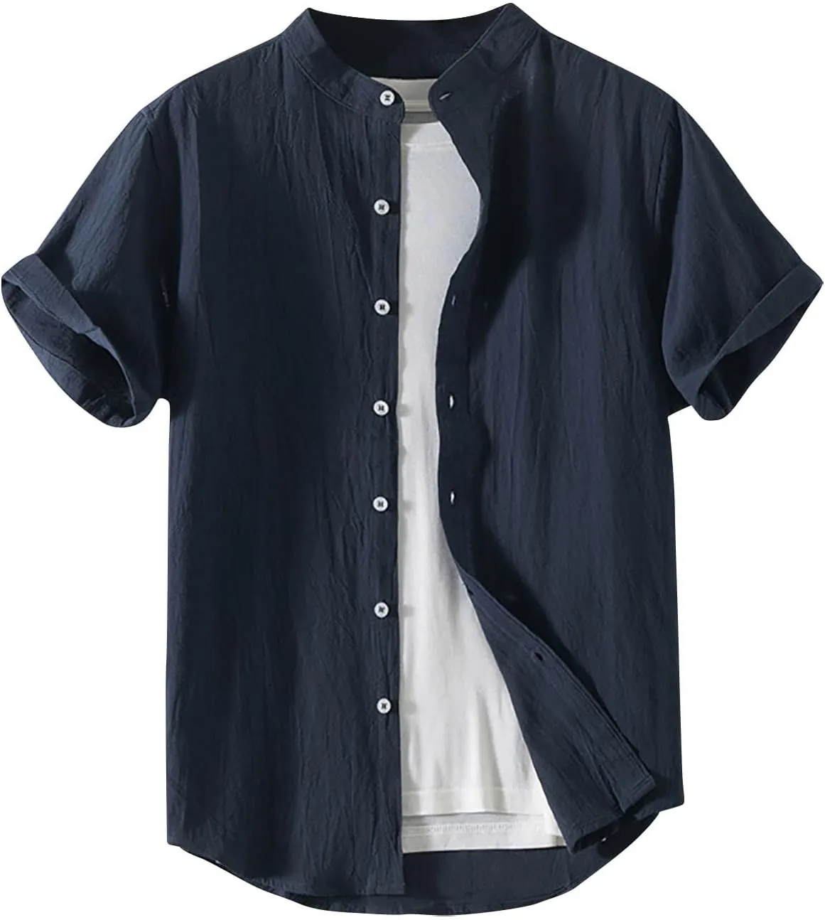 Mens Linen Shirts Summer Casual Button Down Lapel Collar Work Office Shacket Jackets Short Sleeve Flowy Boho Beach Tees