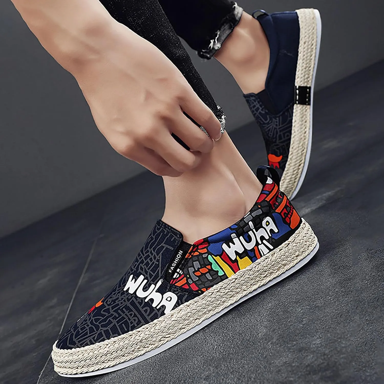 Mens Loafers & Slip-Ons Canvas Men's Shoes Spring Autumn Breathable Casual Flat Shoe Cover Wearing Linen Casual