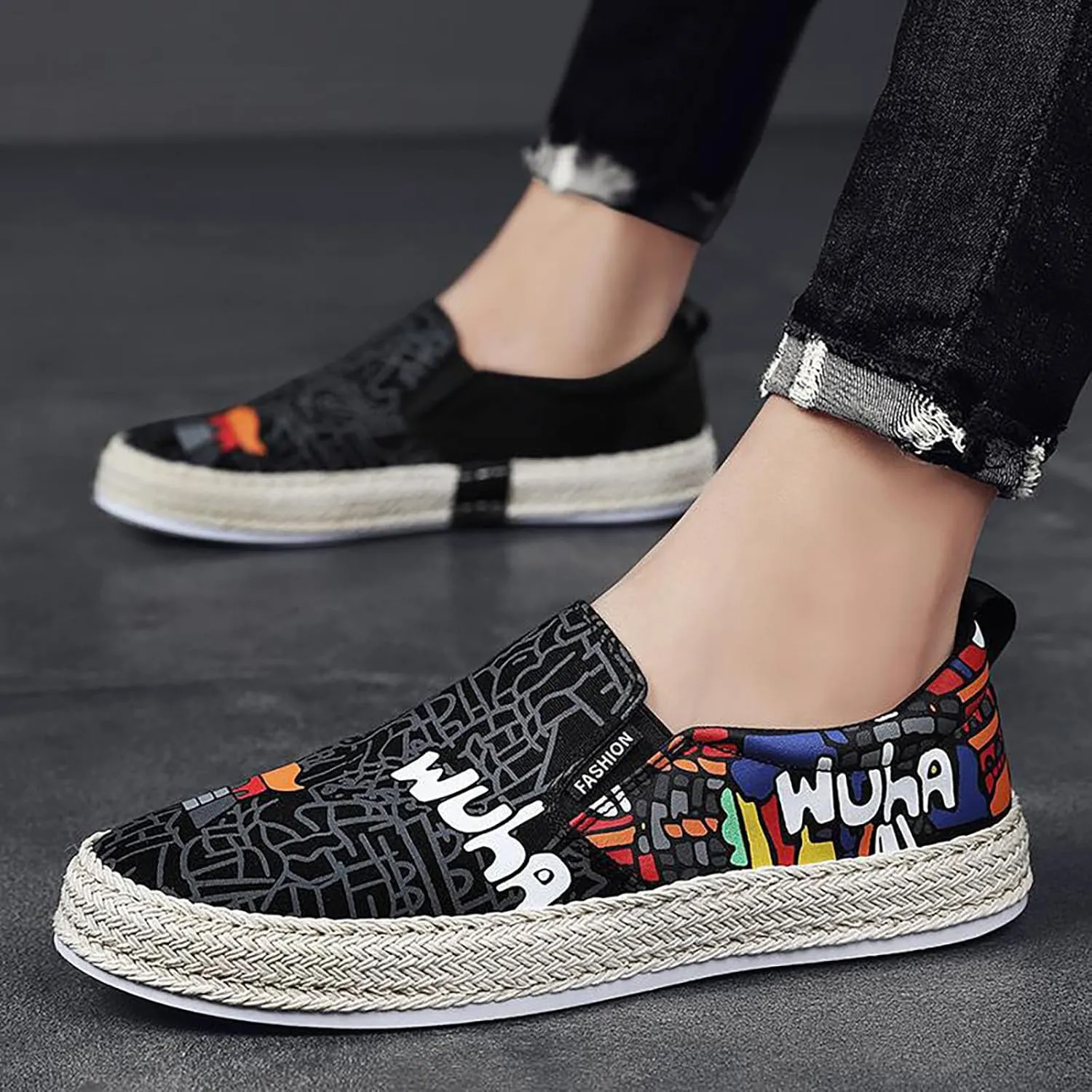 Mens Loafers & Slip-Ons Canvas Men's Shoes Spring Autumn Breathable Casual Flat Shoe Cover Wearing Linen Casual