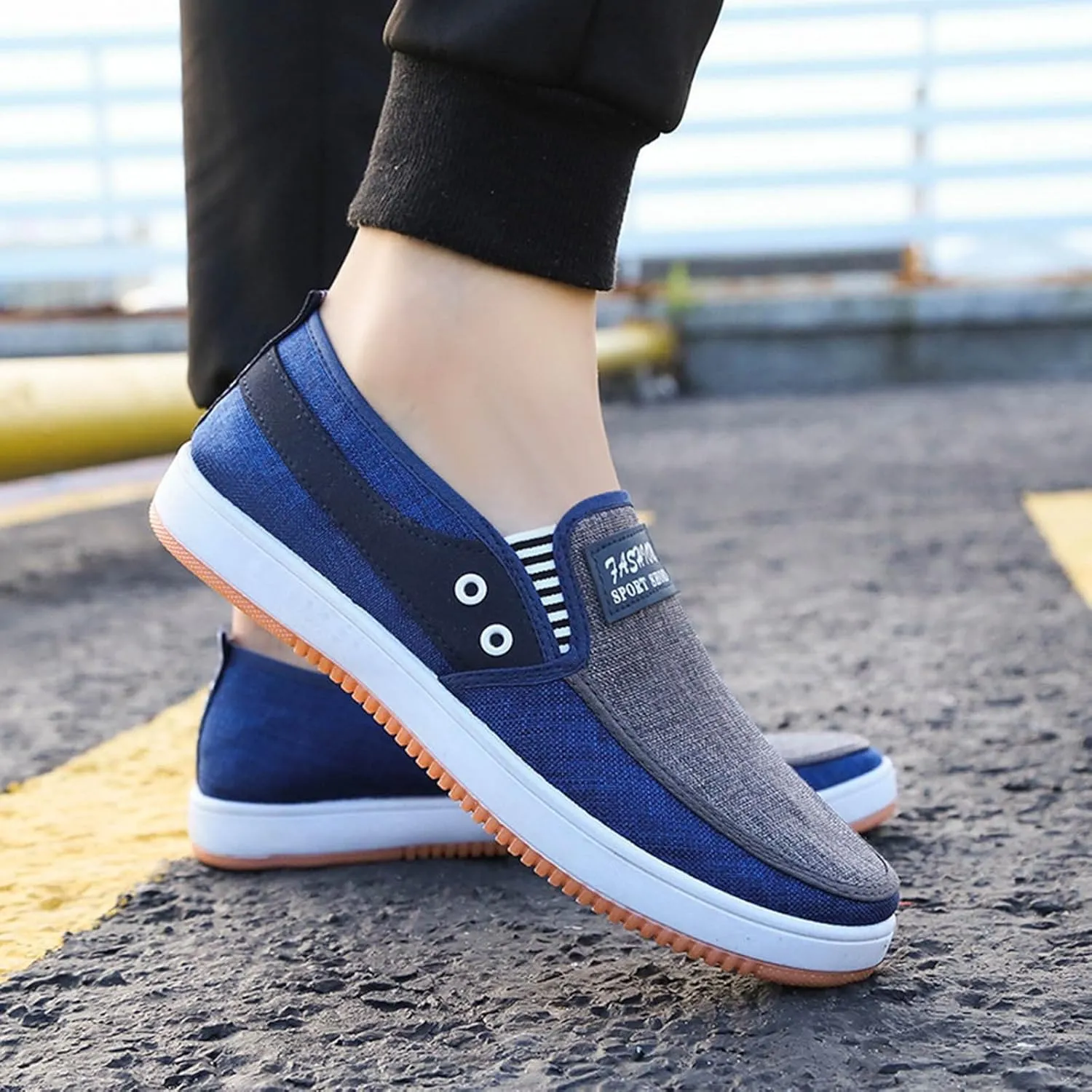 Mens Loafers & Slip-Ons Fashion All Season Men Casual Shoes Flat Non Slip Soles Canvas Lightweight Slip On