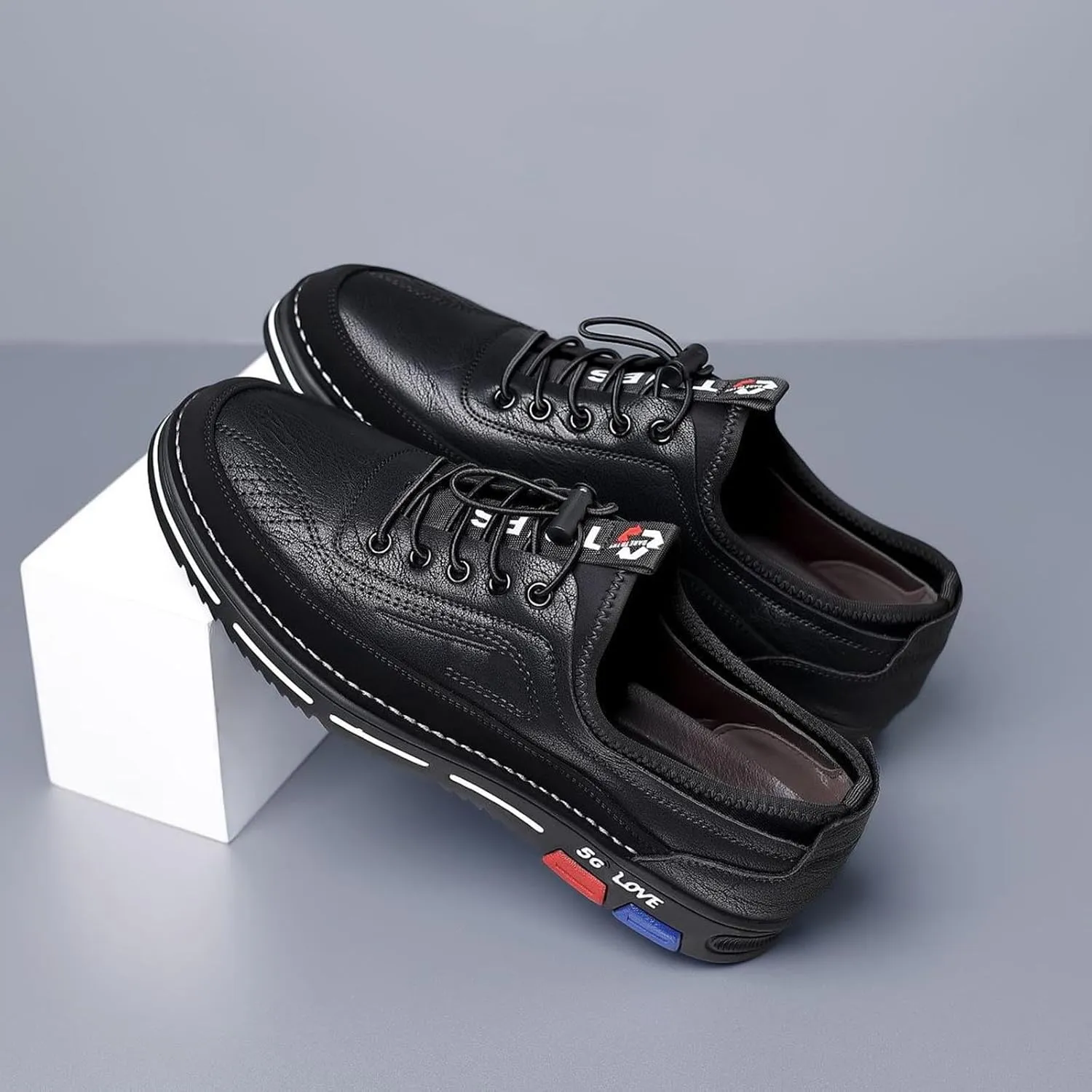 Mens Loafers & Slip-Ons Fashion Men's Flock Non Slip Breathable Comfortable Business Lace Up Leisure Solid Color