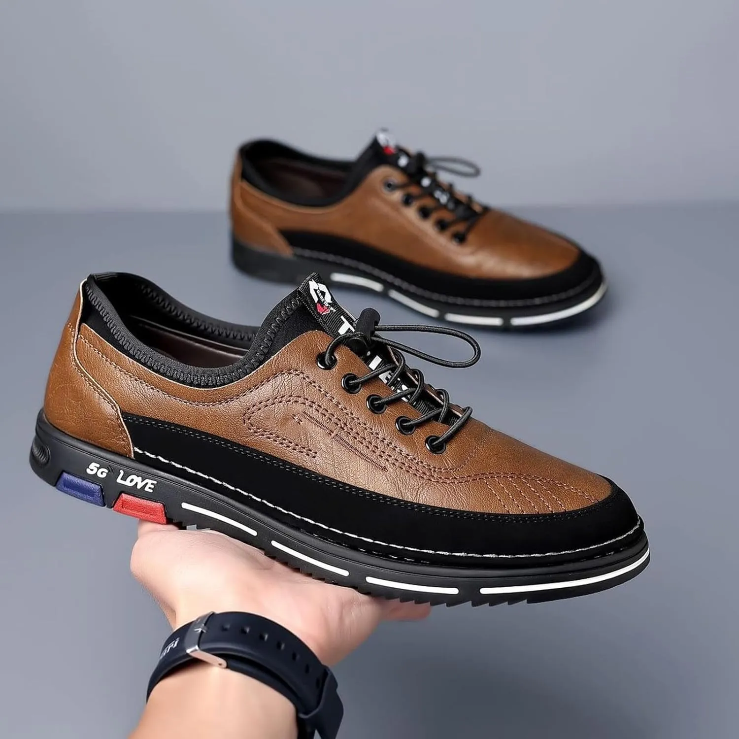 Mens Loafers & Slip-Ons Fashion Men's Flock Non Slip Breathable Comfortable Business Lace Up Leisure Solid Color