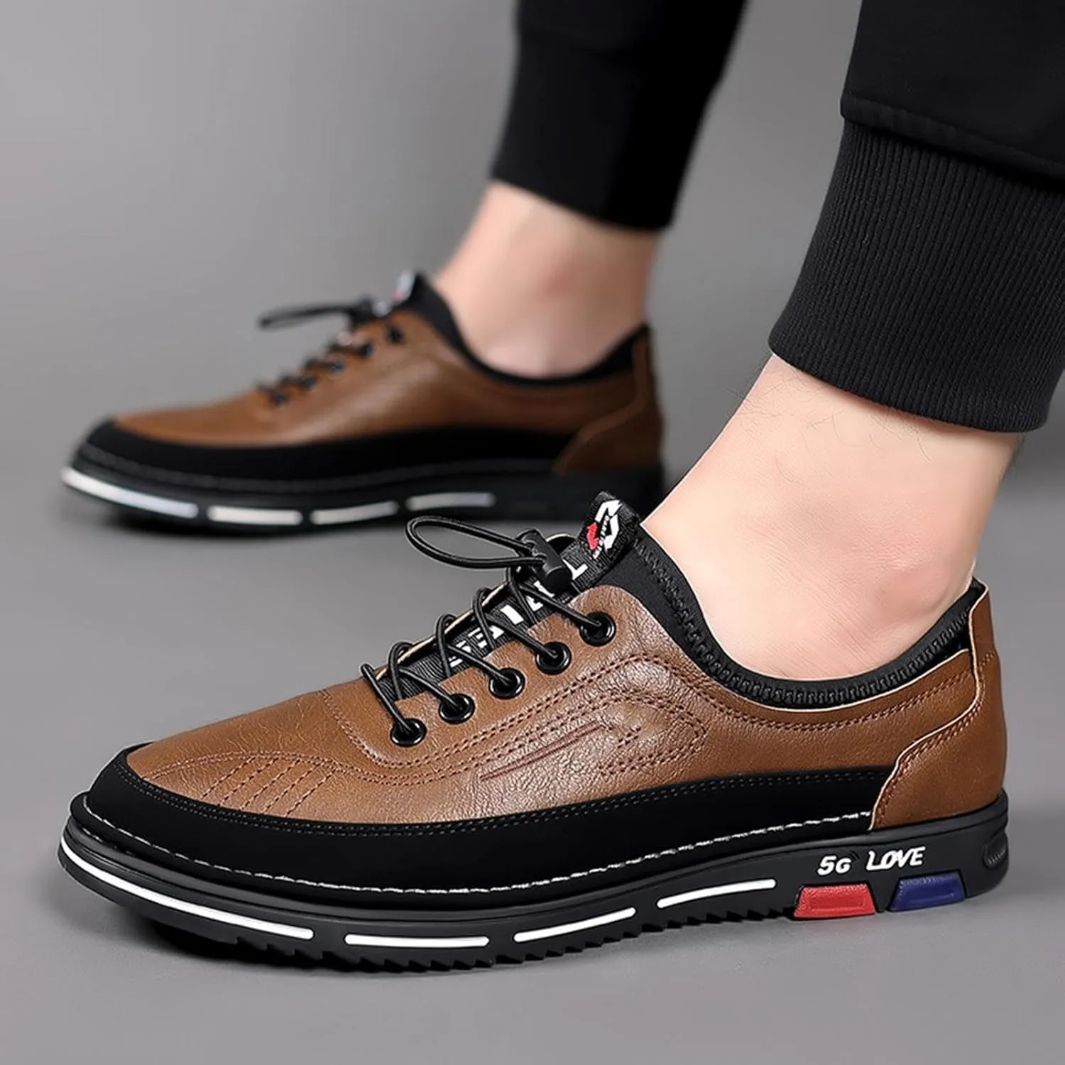 Mens Loafers & Slip-Ons Fashion Men's Flock Non Slip Breathable Comfortable Business Lace Up Leisure Solid Color