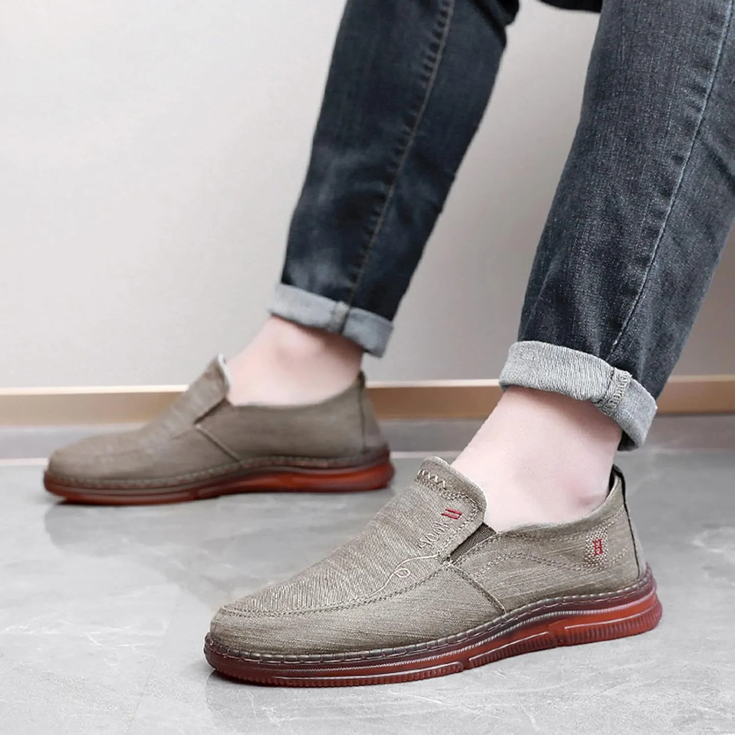 Mens Loafers & Slip-Ons Fashion Spring Summer Men Casual Shoes Flat Bottom Thick Sole Non Slip Solid Canvas Upper
