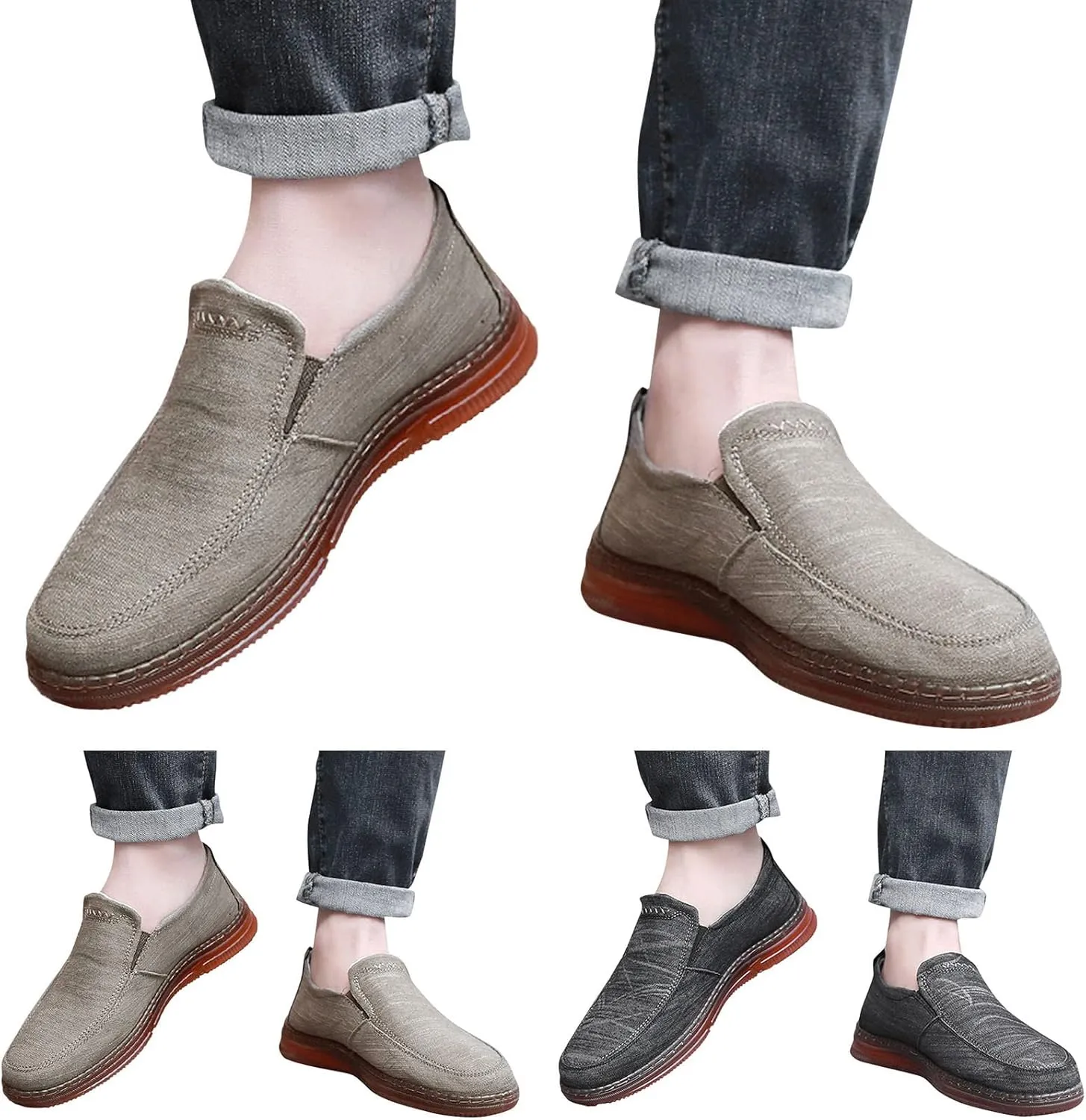 Mens Loafers & Slip-Ons Fashion Spring Summer Men Casual Shoes Flat Bottom Thick Sole Non Slip Solid Canvas Upper