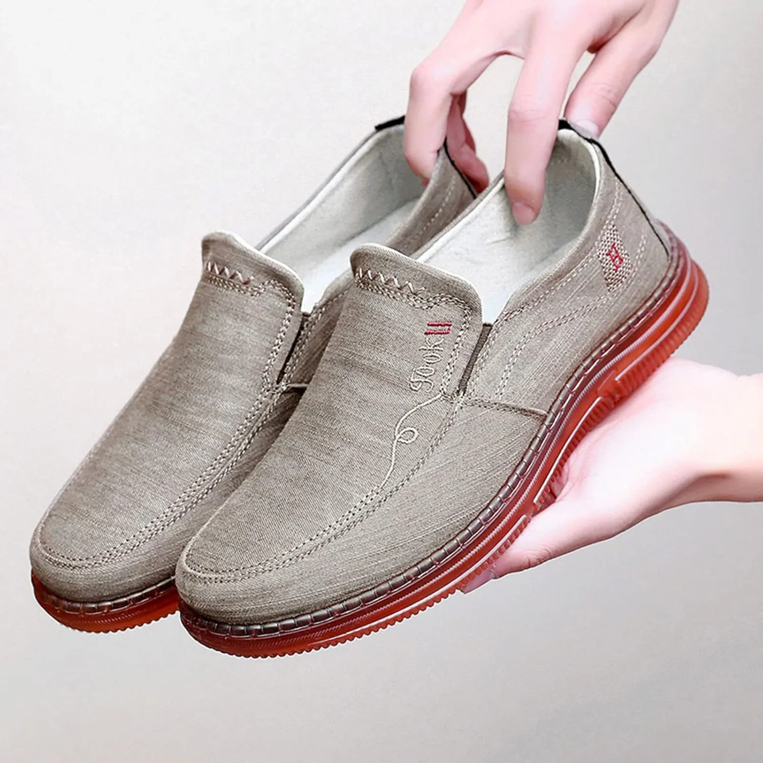 Mens Loafers & Slip-Ons Fashion Spring Summer Men Casual Shoes Flat Bottom Thick Sole Non Slip Solid Canvas Upper