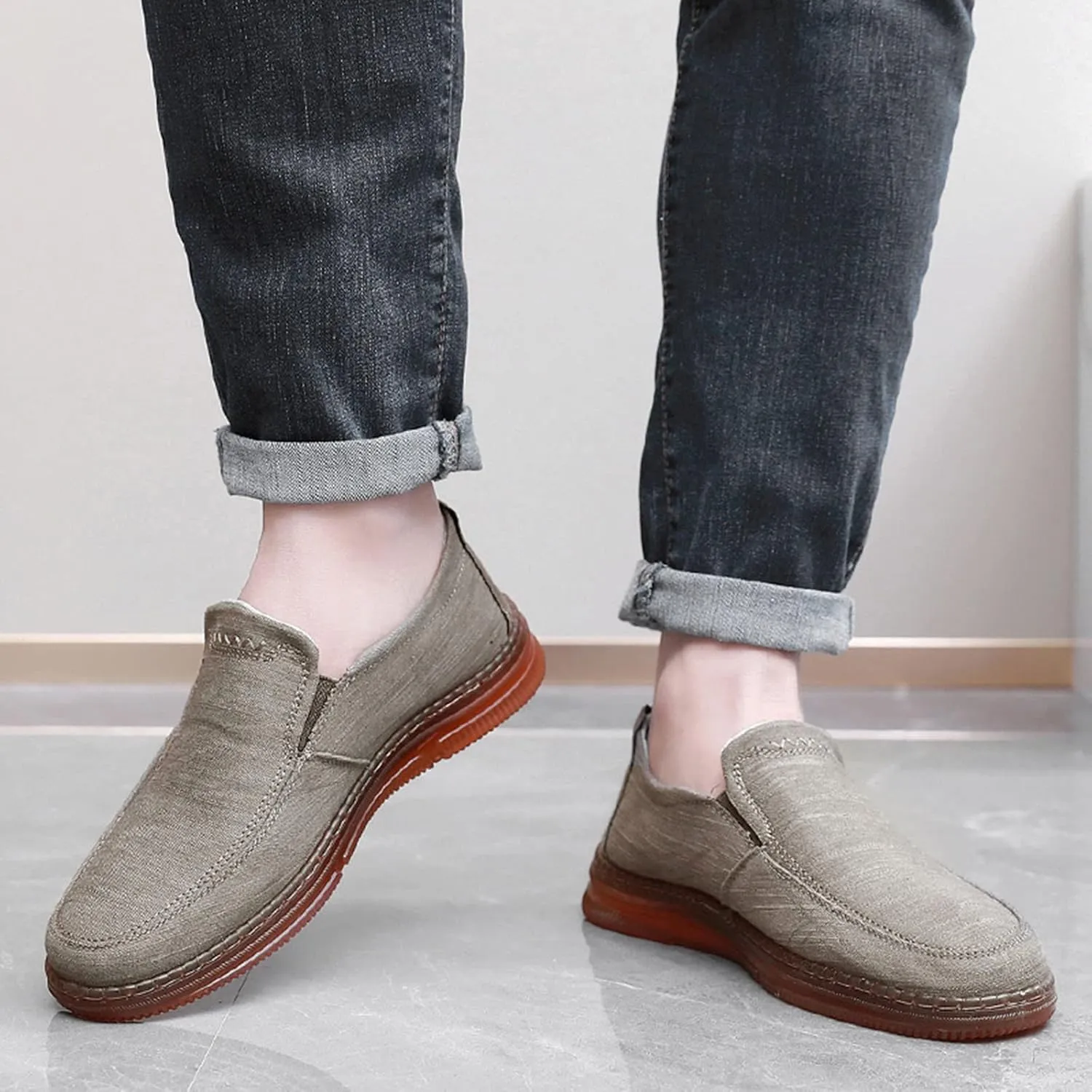 Mens Loafers & Slip-Ons Fashion Spring Summer Men Casual Shoes Flat Bottom Thick Sole Non Slip Solid Canvas Upper