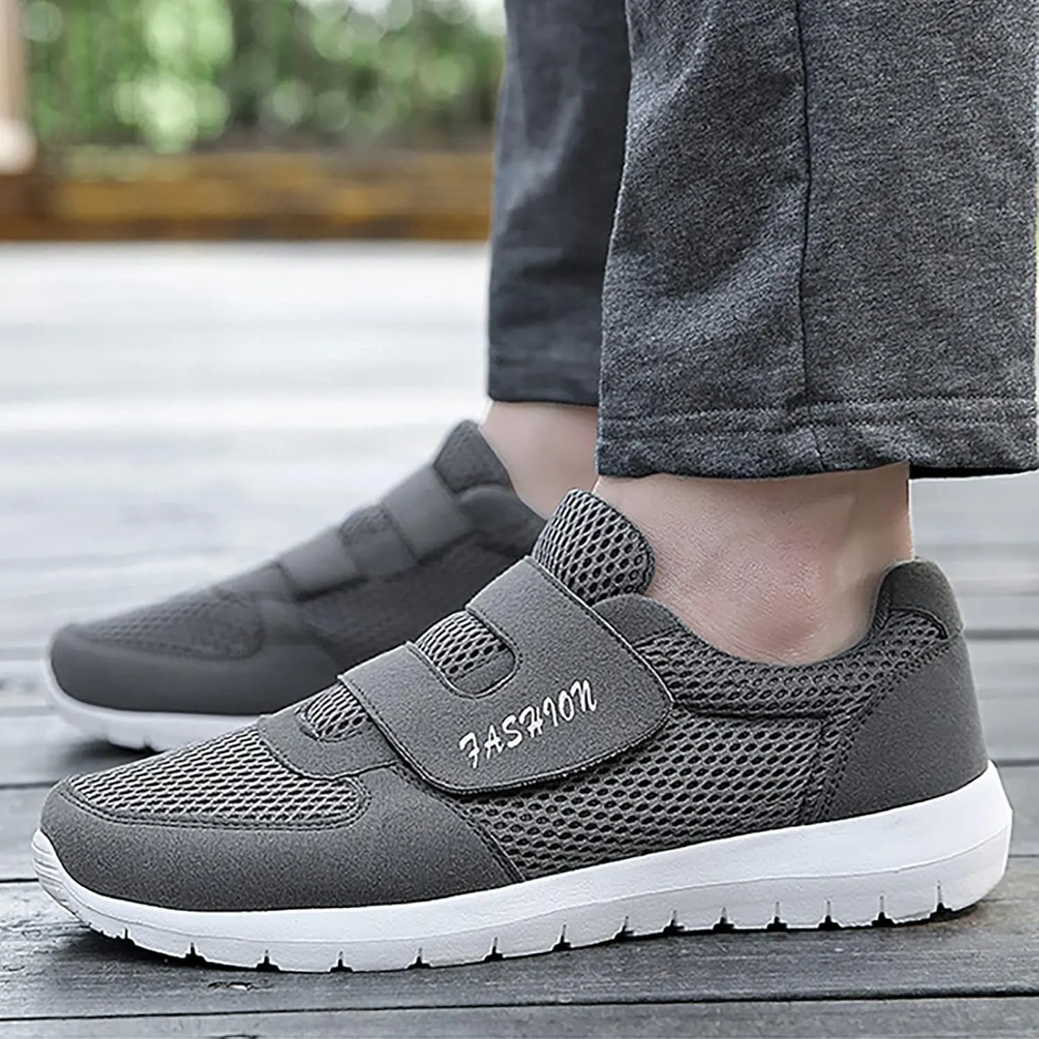 Mens Loafers & Slip-Ons Men's 2023 New Hook Loop Solid Color Fly Woven Mesh Breathable Running Shoes