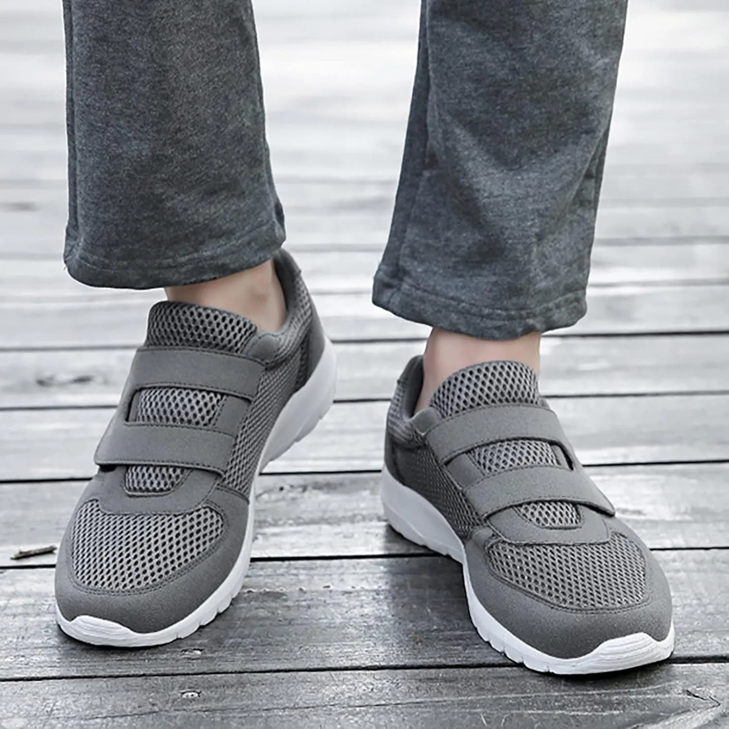 Mens Loafers & Slip-Ons Men's 2023 New Hook Loop Solid Color Fly Woven Mesh Breathable Running Shoes