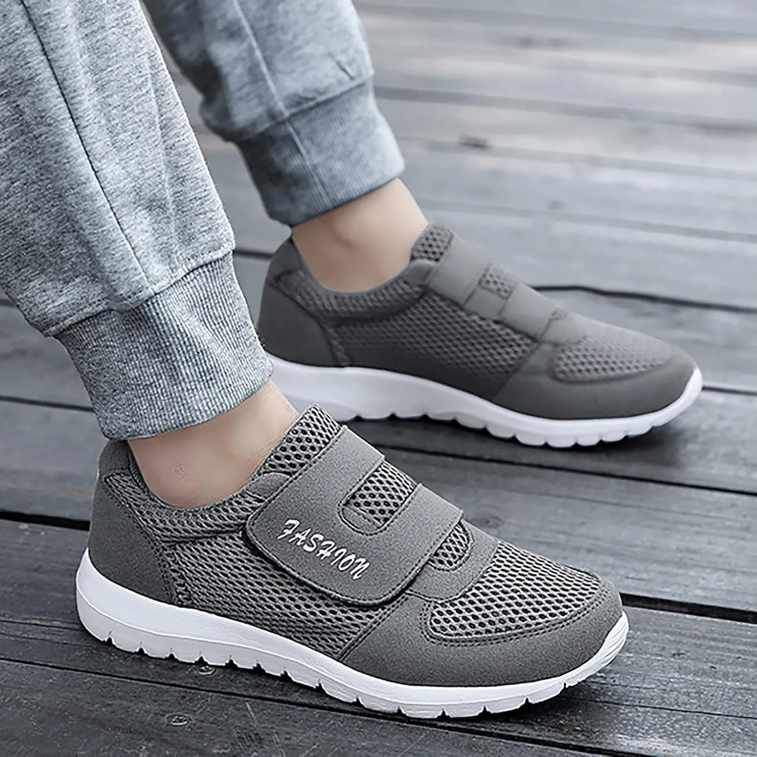 Mens Loafers & Slip-Ons Men's 2023 New Hook Loop Solid Color Fly Woven Mesh Breathable Running Shoes