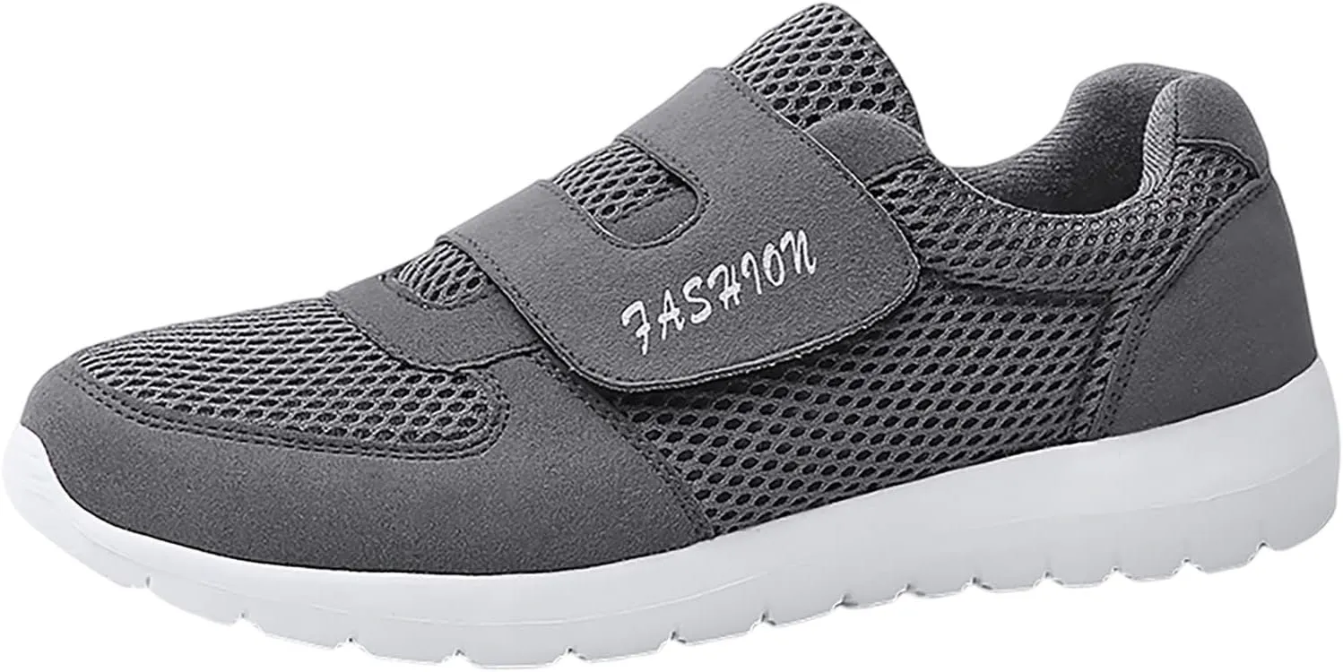 Mens Loafers & Slip-Ons Men's 2023 New Hook Loop Solid Color Fly Woven Mesh Breathable Running Shoes