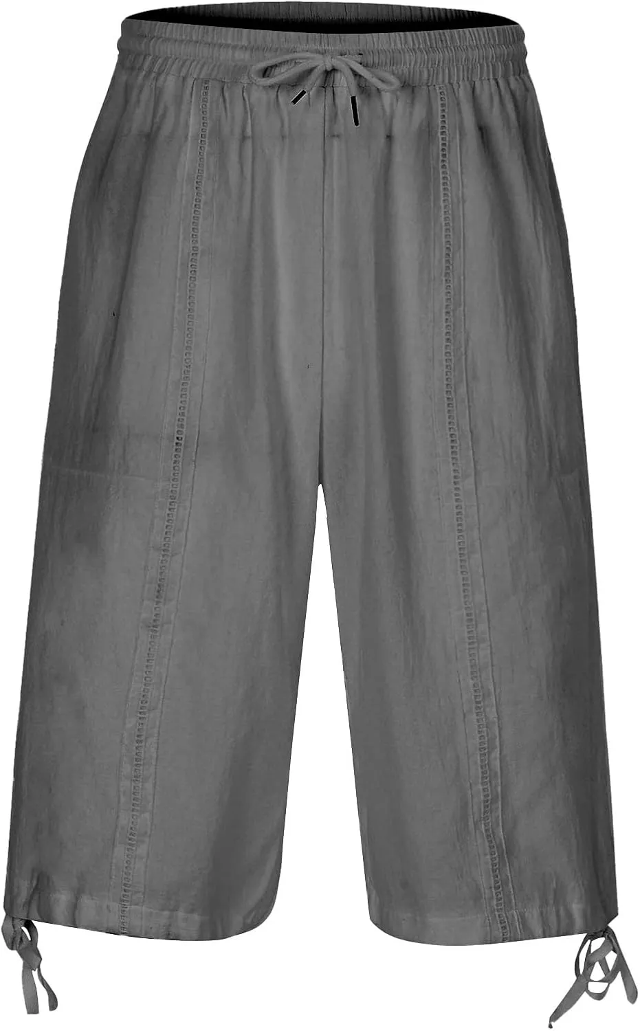 Men's Long Linen Shorts below Knee Pocketed 3/4 Summer Drawstring Capri Pant Casual Summer Beach Shorts