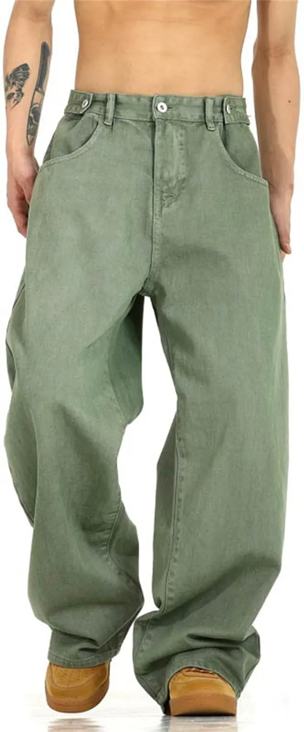 Men's Loose Fit Baggy Jeans Casual Streetwear Wide Leg Hip Hop Oversized Denim Pants Fashion Vintage Buttoned Jeans
