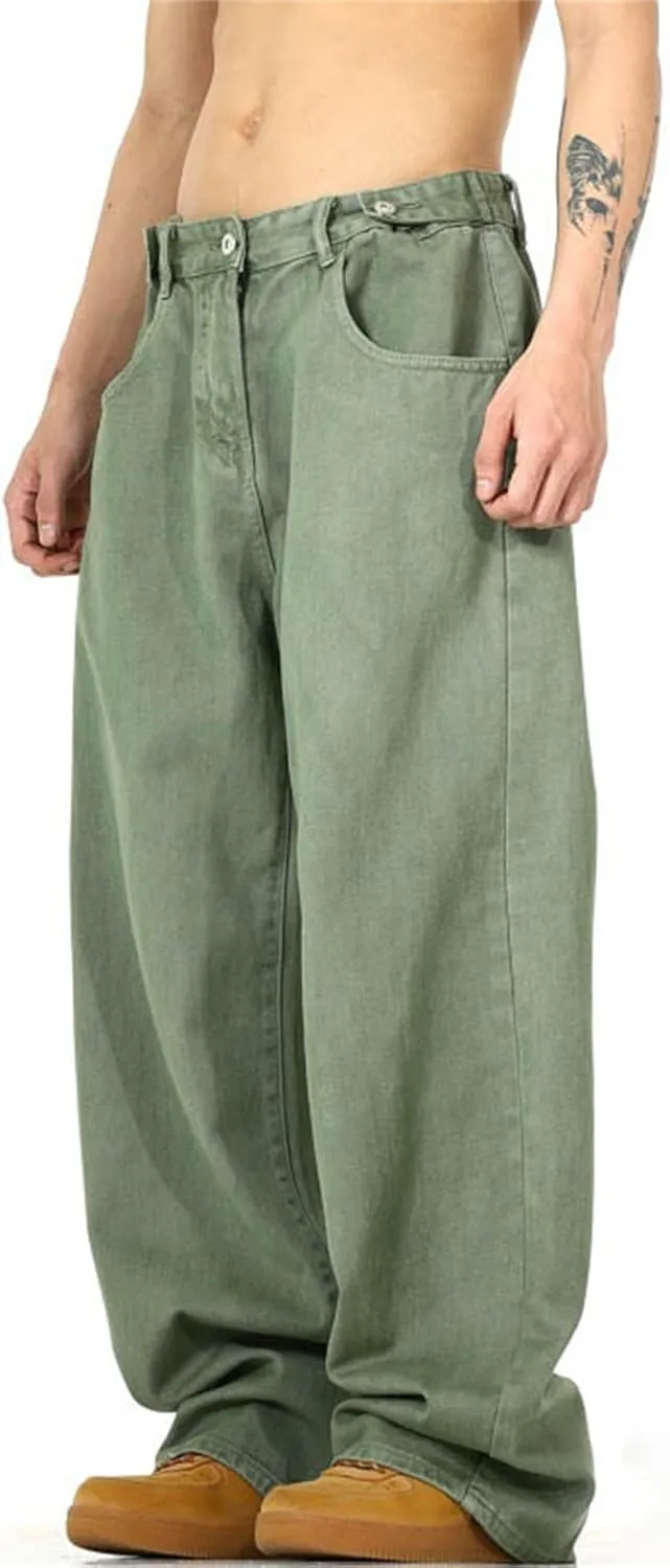 Men's Loose Fit Baggy Jeans Casual Streetwear Wide Leg Hip Hop Oversized Denim Pants Fashion Vintage Buttoned Jeans