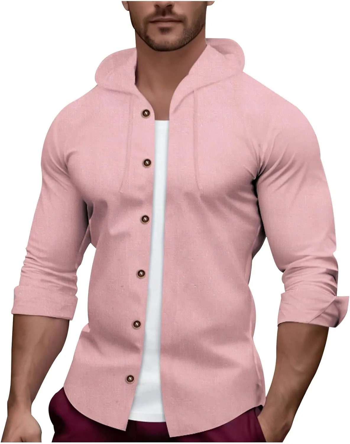 Men's Muscle Fit Cardigan Shirts Long Sleeve Button Down Tshirt V Neck Hooded Sweatshirt Solid Color Knitted Sweater