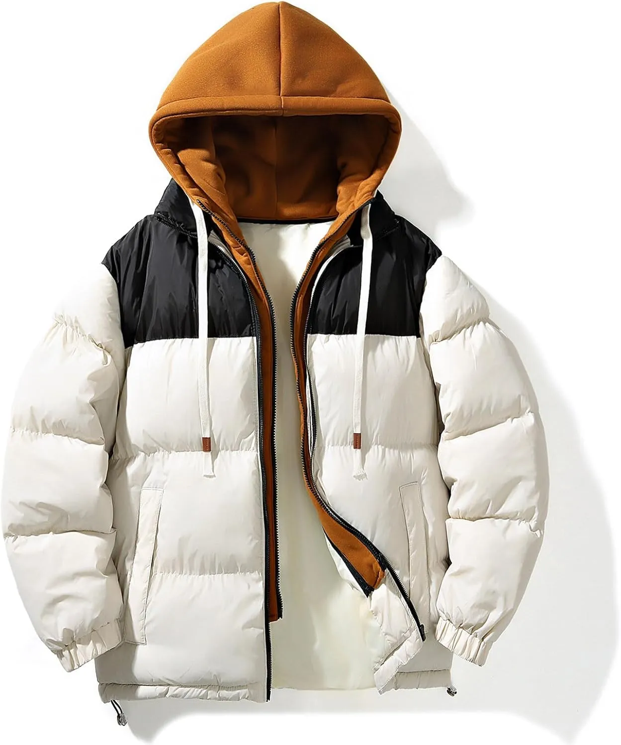 Mens Puffer Jacket with Hood Lightweight Down Coat Zip up Quilted Jacket Padded Insulated Coat Warm Winter Jackets