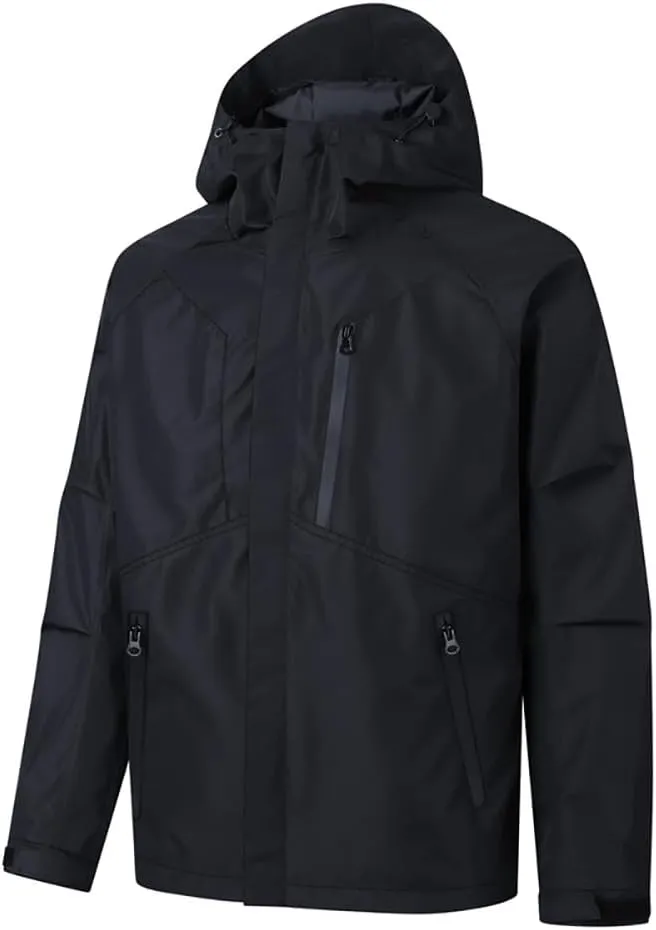 Men's Rain Jackets Waterproof Shell Coats Hooded Lightweight Rain Coat for Outdoor Hiking 4 Pockets Windbreaker