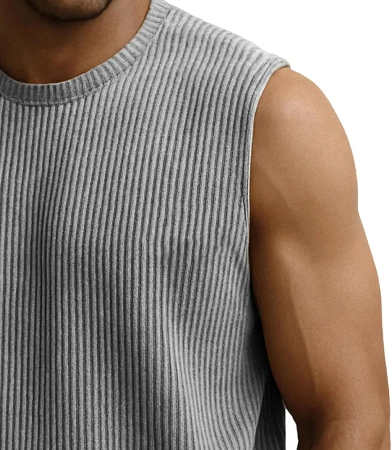 Mens Ribbed Knit Tank Tops Crew Neck Sleeveless Muscle Shirts Gym Workout Basic Tees Moisture Wicking Athletic Tops