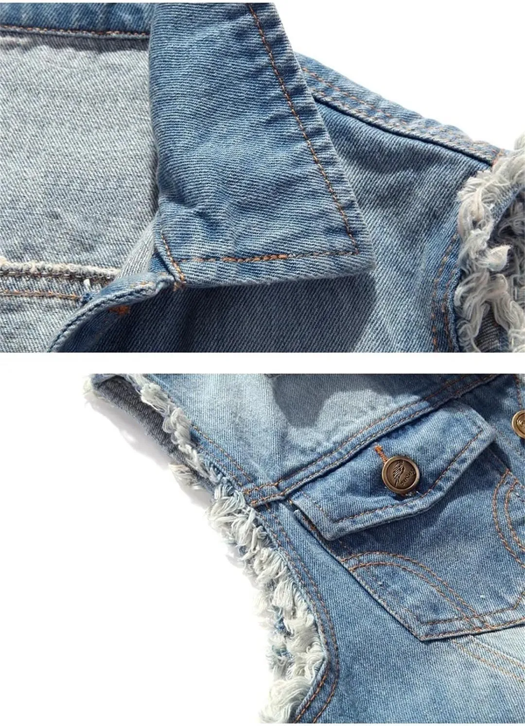 Men's Ripped Jean Jacket Hip Hop Biker Waistcoat Coats Cowboy Sleeveless Jacket Motorcycle Tanks Tops