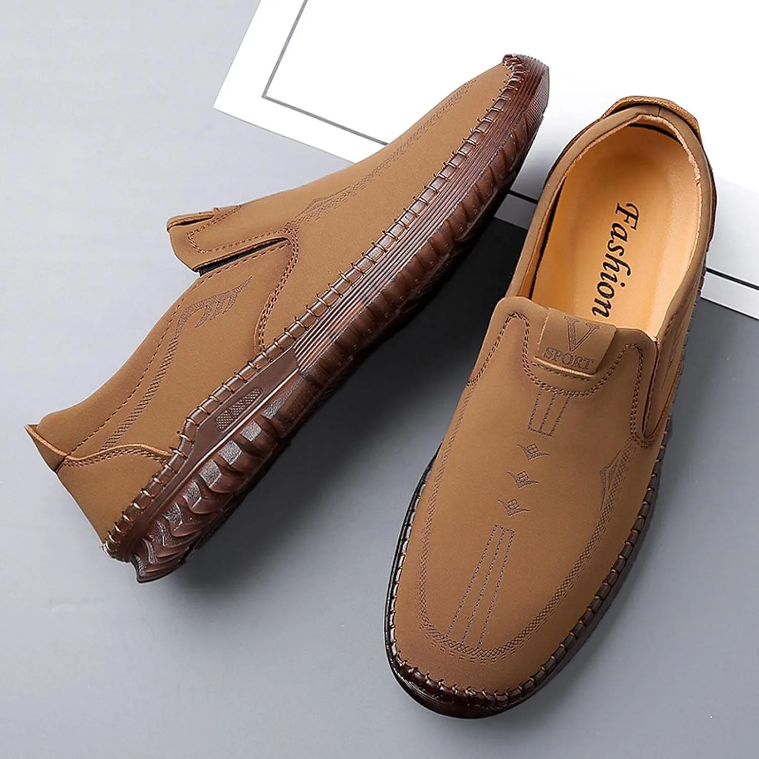 Men's Slip on Walking Shoes Comfy Knitted Memory Foam Breathable Mesh Fashion Sneakers Non Slip Travel Jogging Athletic Running Shoes