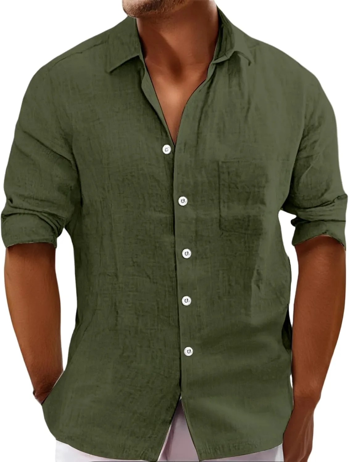 Mens Summer Linen T Shirts Casual Button Down Shirts Long Sleeve Collared Tees Beach Holiday Hawaiian Tops for Men