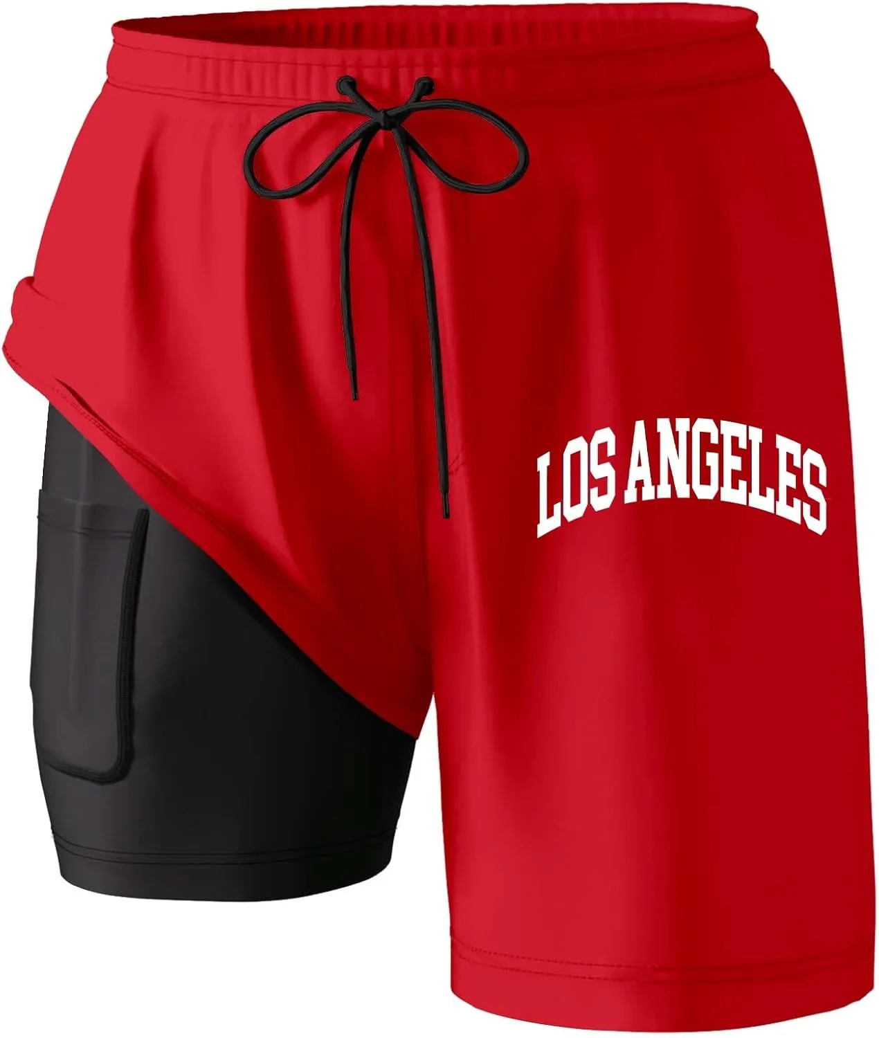 Mens Swim Trunks 7" Shorts with Compression Liner Quick Dry Swimming Plaid Grain Bathing Suit