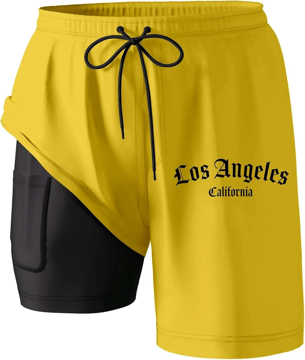 Mens Swim Trunks with Compression Liner 2 in 1 Board Shorts 9 Inch Quick Dry Swimming Trunks with Pockets