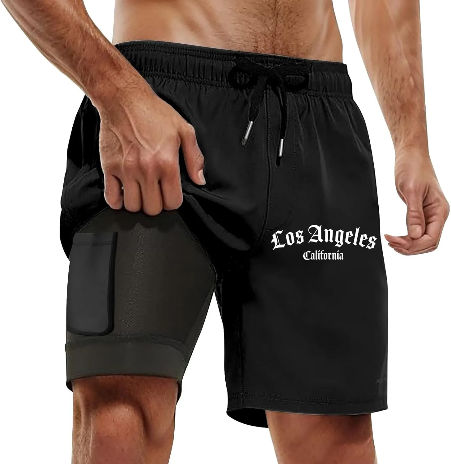 Mens Swim Trunks with Compression Liner 2 in 1 Board Shorts 9 Inch Quick Dry Swimming Trunks with Pockets