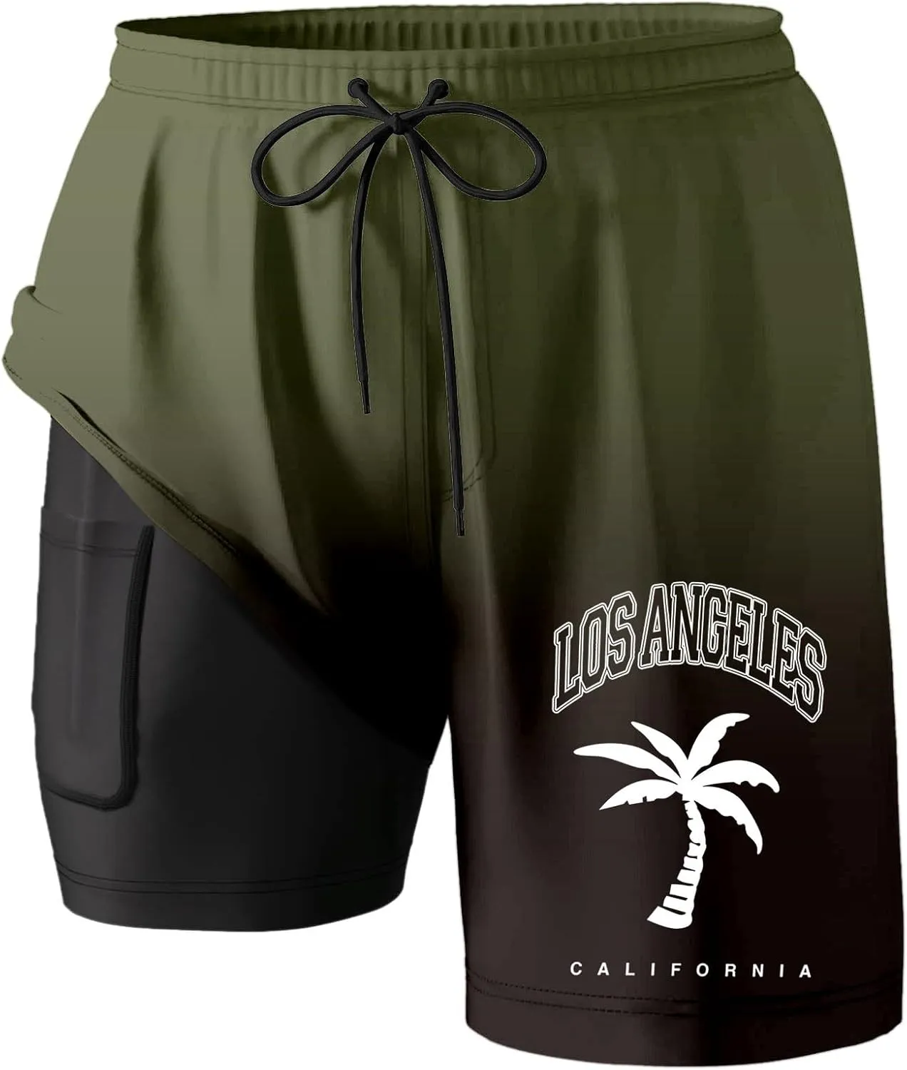 Mens Swim Trunks with Compression Liner 5 Inch Inseam Quick Dry Board Shorts with Zipper Pockets Swimming Shorts
