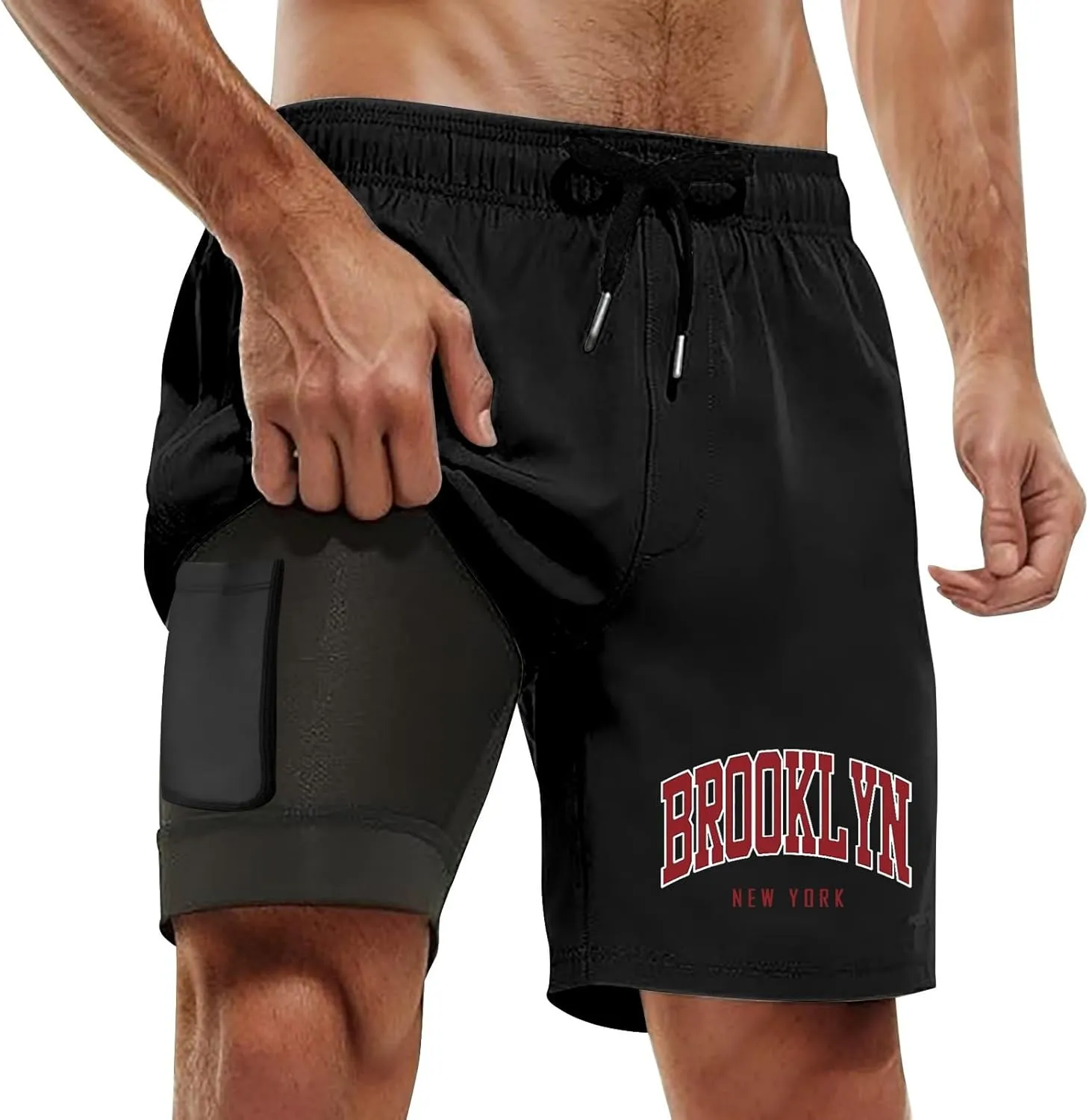Men's Swim Trunks with Compression Liner 9" Quick Dry Broad Beach Shorts Stretch Bathing Suits Swimwear